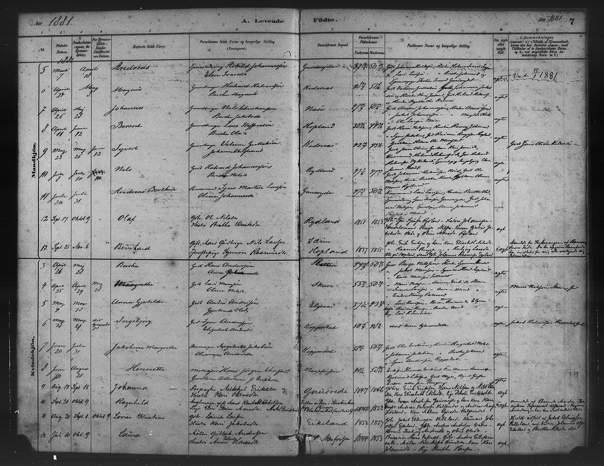 Alversund Sokneprestembete, AV/SAB-A-73901/H/Ha/Haa/Haad/L0001: Ministerialbok nr. D 1, 1880-1898, s. 7