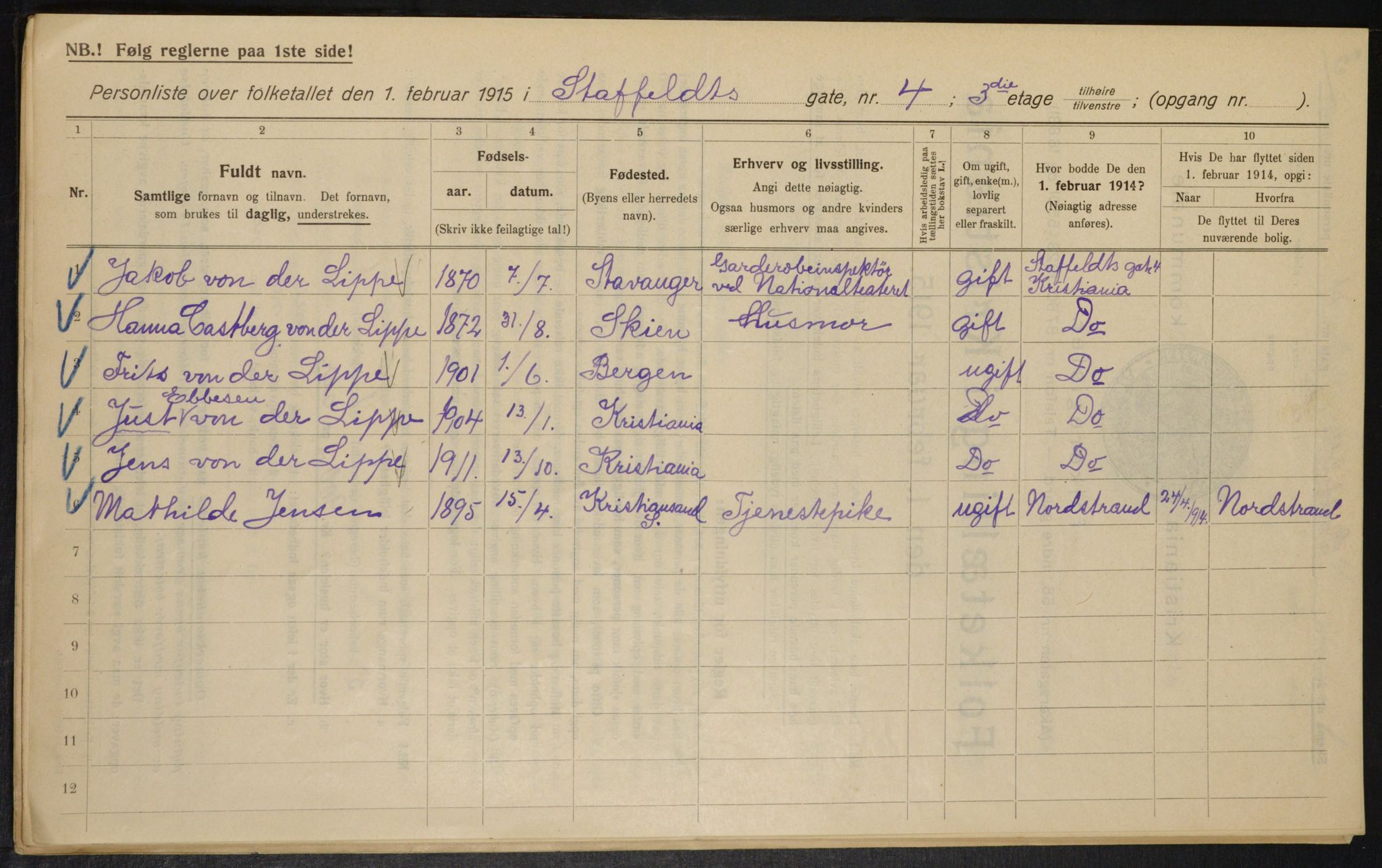 OBA, Kommunal folketelling 1.2.1915 for Kristiania, 1915, s. 100563