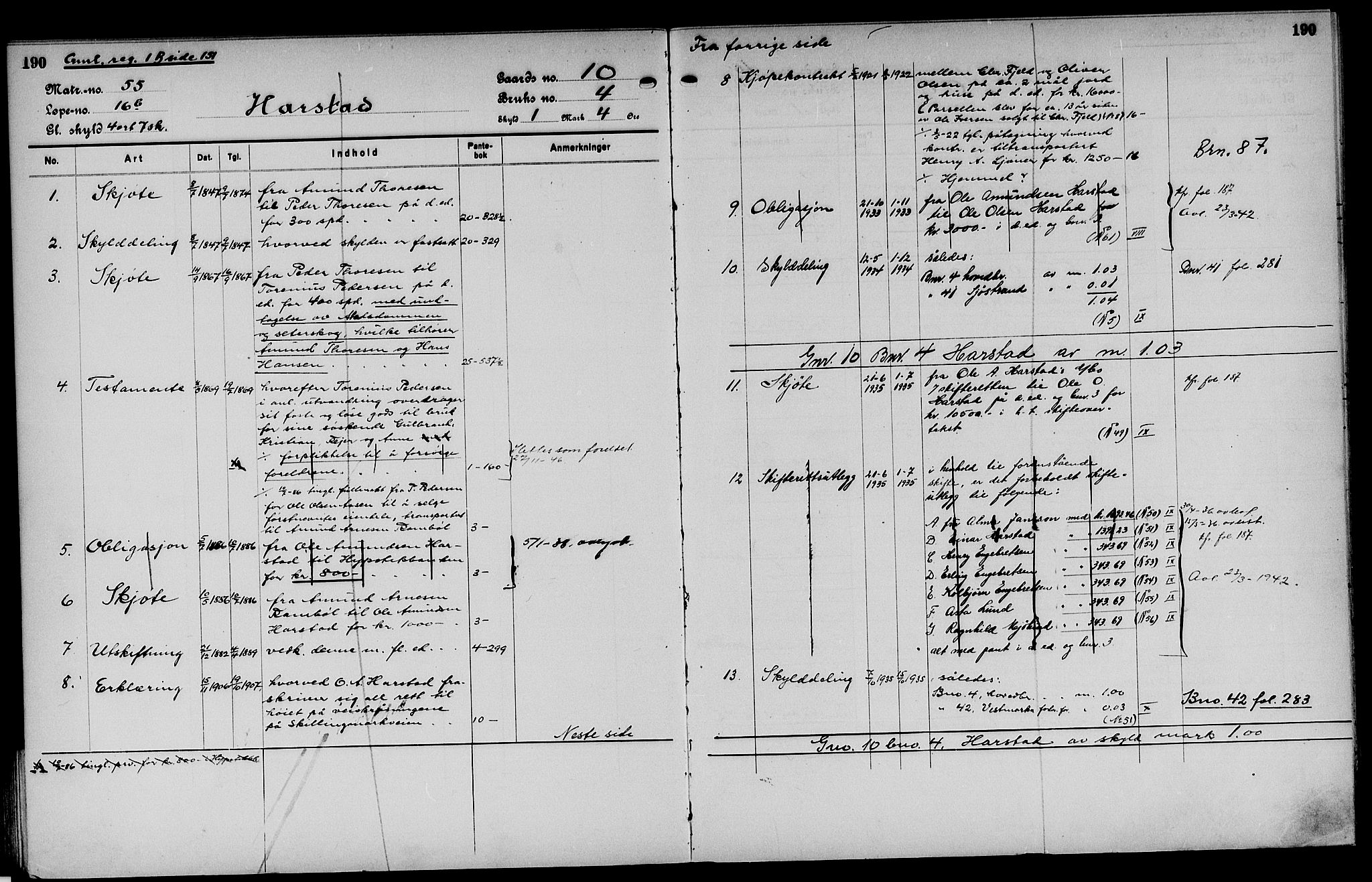 Vinger og Odal sorenskriveri, AV/SAH-TING-022/H/Ha/Hac/Hacd/L0002: Panteregister nr. 3.2, 1932, s. 190