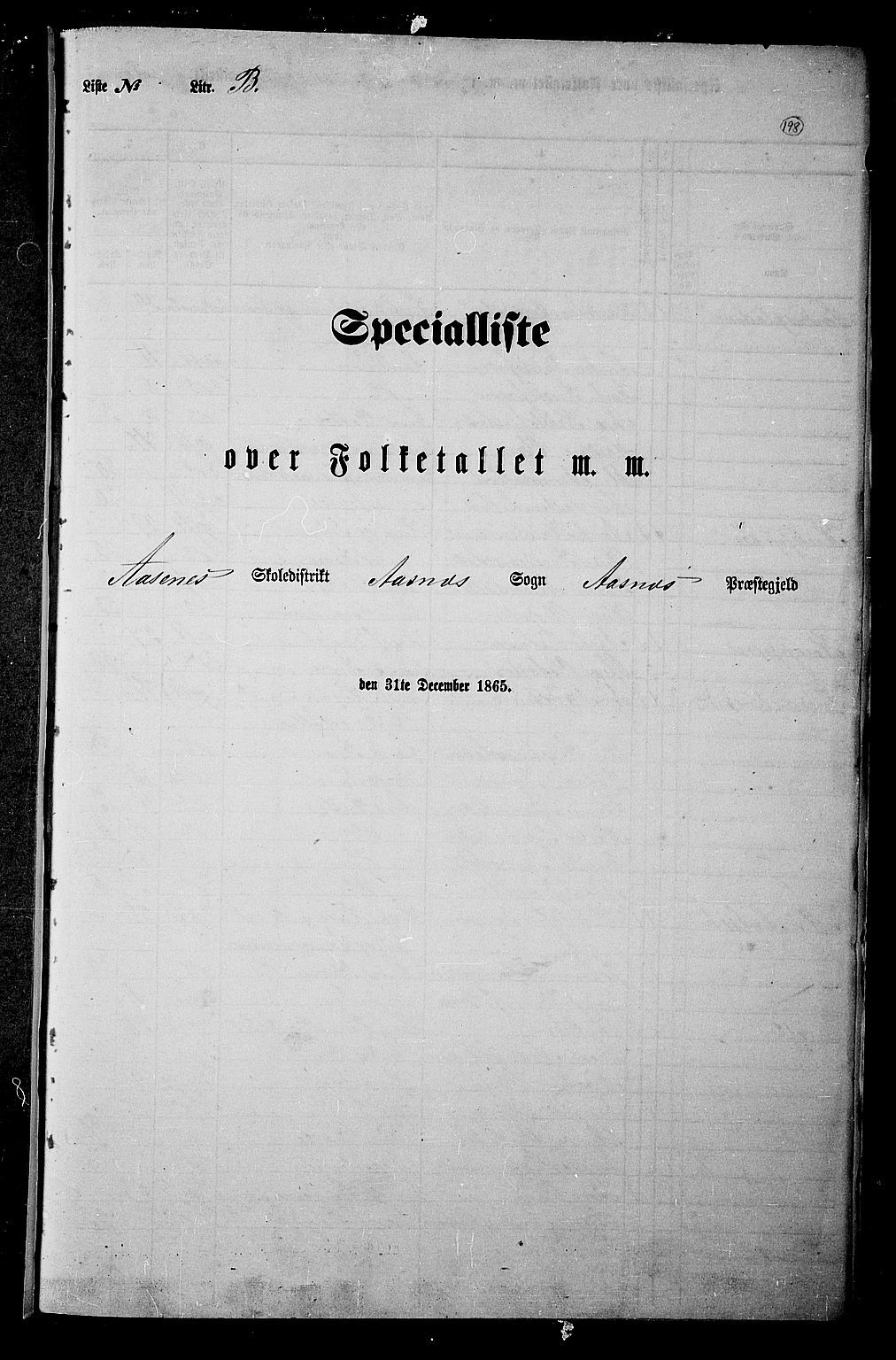 RA, Folketelling 1865 for 0425P Åsnes prestegjeld, 1865, s. 182