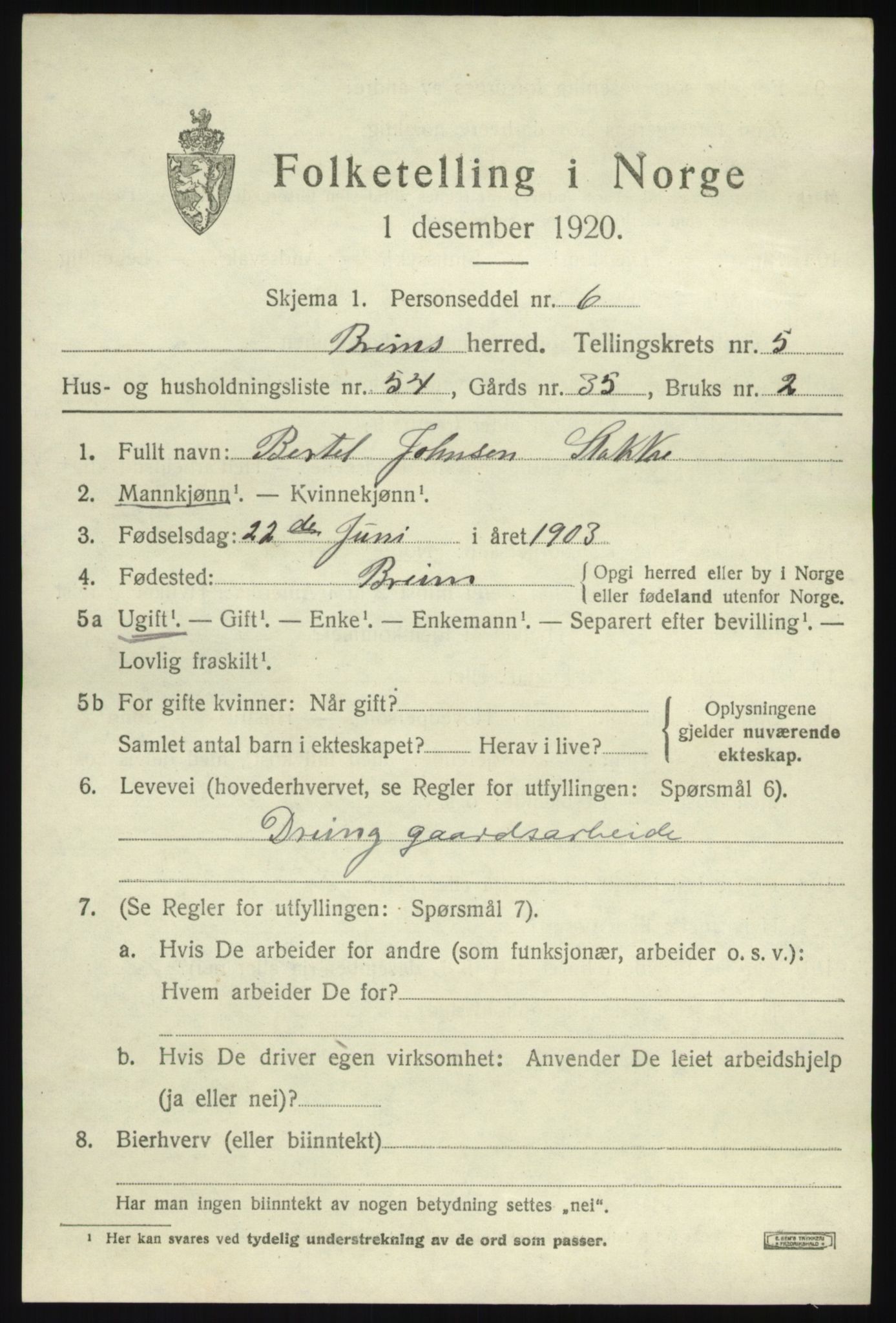 SAB, Folketelling 1920 for 1446 Breim herred, 1920, s. 3473