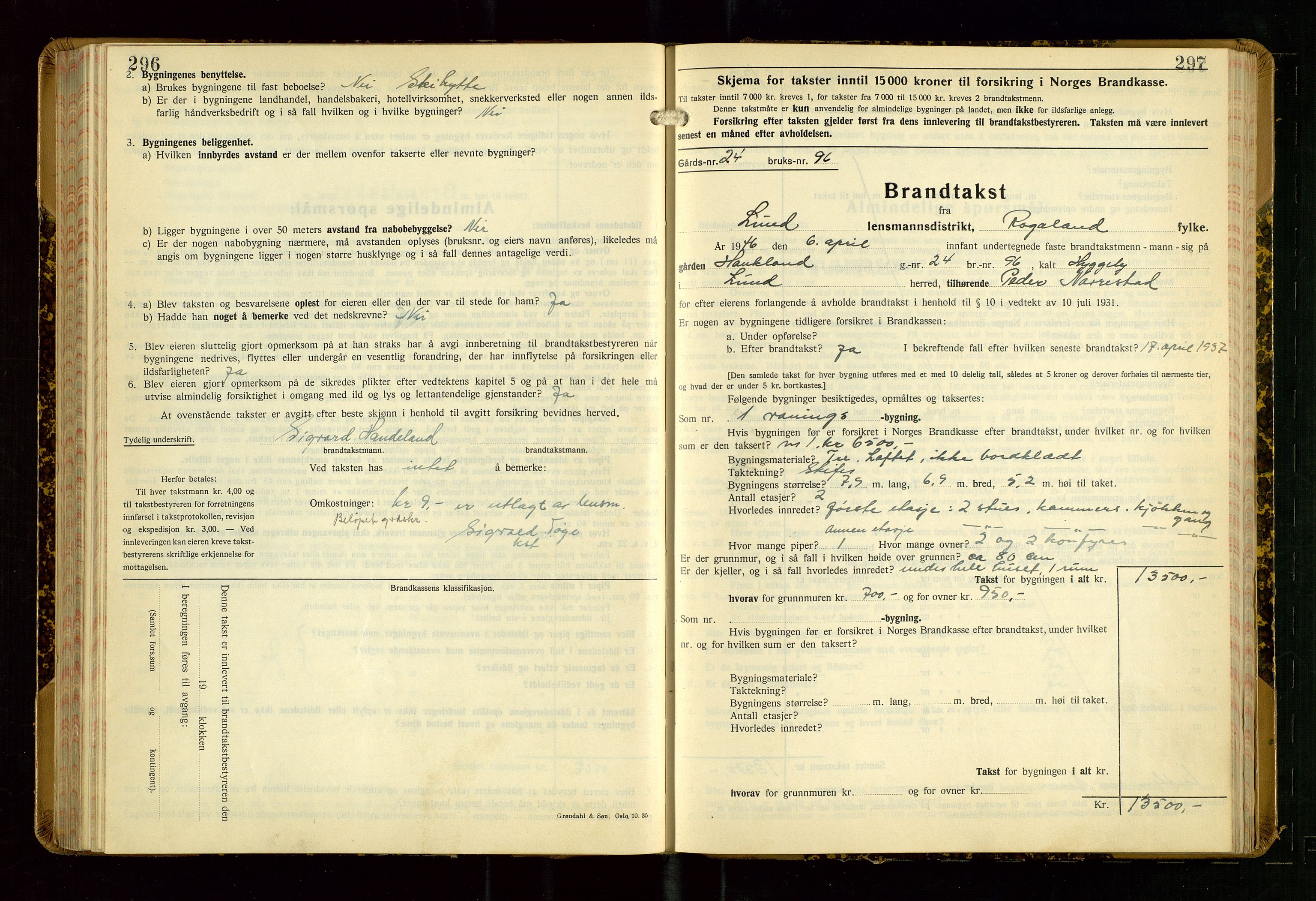 Lund lensmannskontor, AV/SAST-A-100303/Gob/L0006: "Brandtakstprotokoll", 1938-1951, s. 296-297