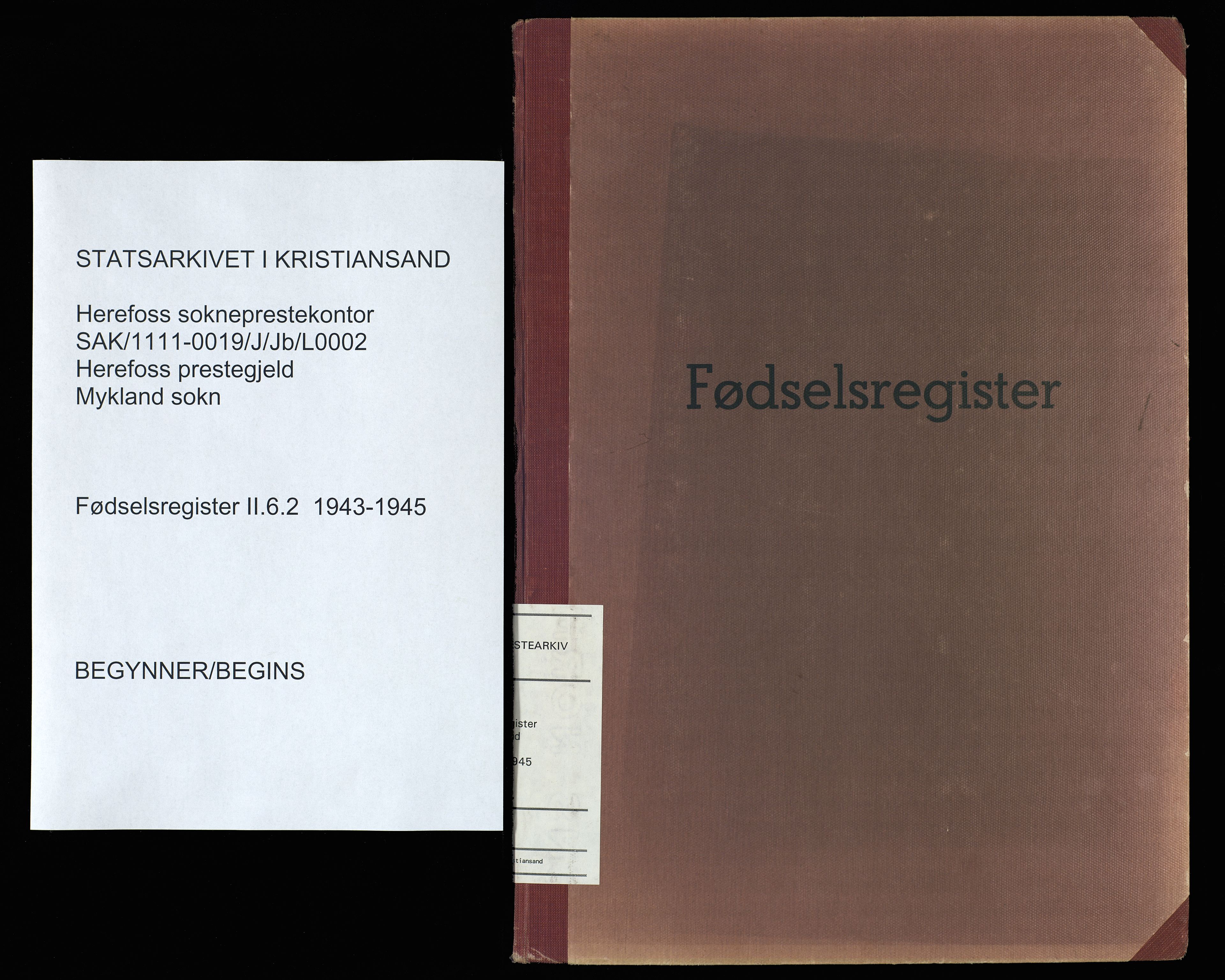 Herefoss sokneprestkontor, AV/SAK-1111-0019/J/Jb/L0002: Fødselsregister nr. II.6.2, 1943-1945