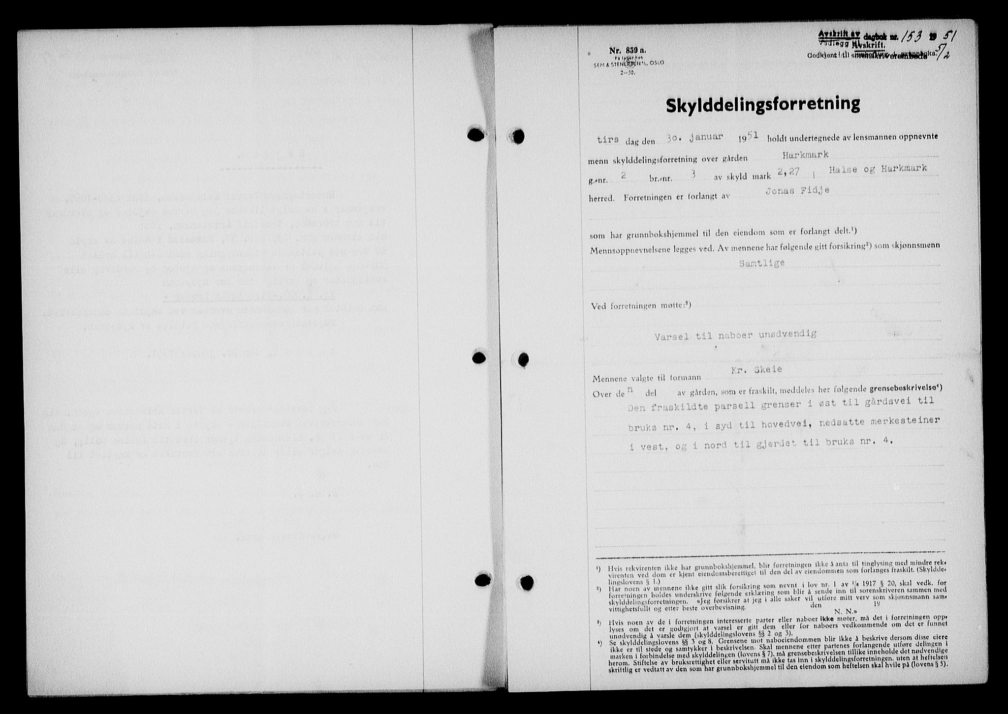 Mandal sorenskriveri, SAK/1221-0005/001/G/Gb/Gba/L0084: Pantebok nr. A-21, 1951-1951, Dagboknr: 153/1951