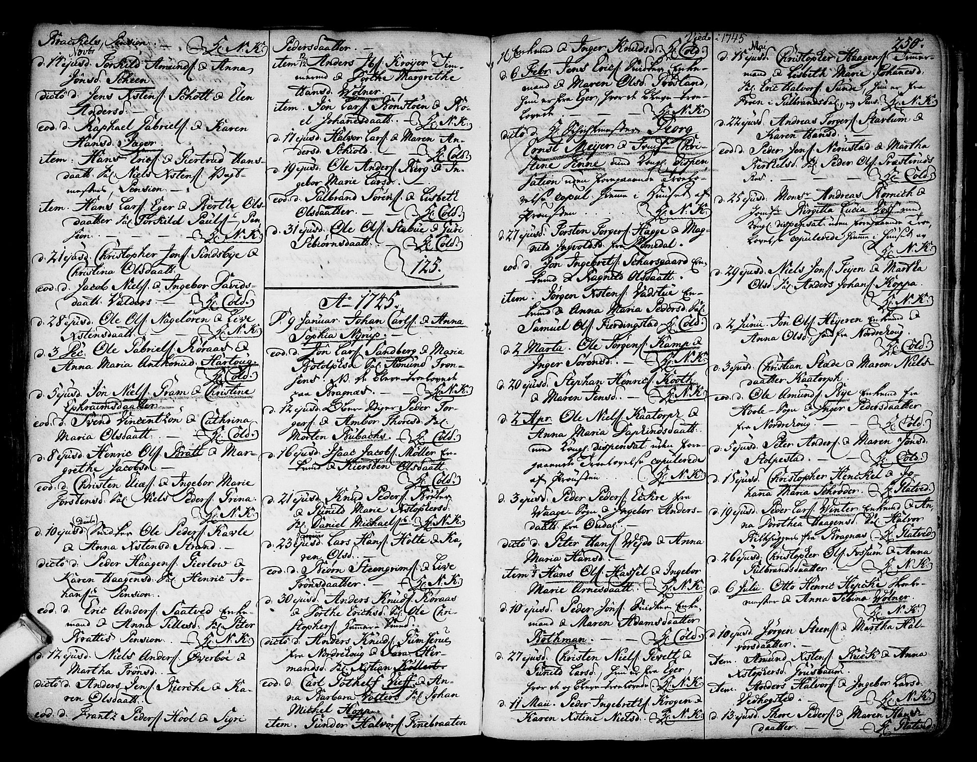 Kongsberg kirkebøker, SAKO/A-22/F/Fa/L0003: Ministerialbok nr. I 3, 1744-1755, s. 250