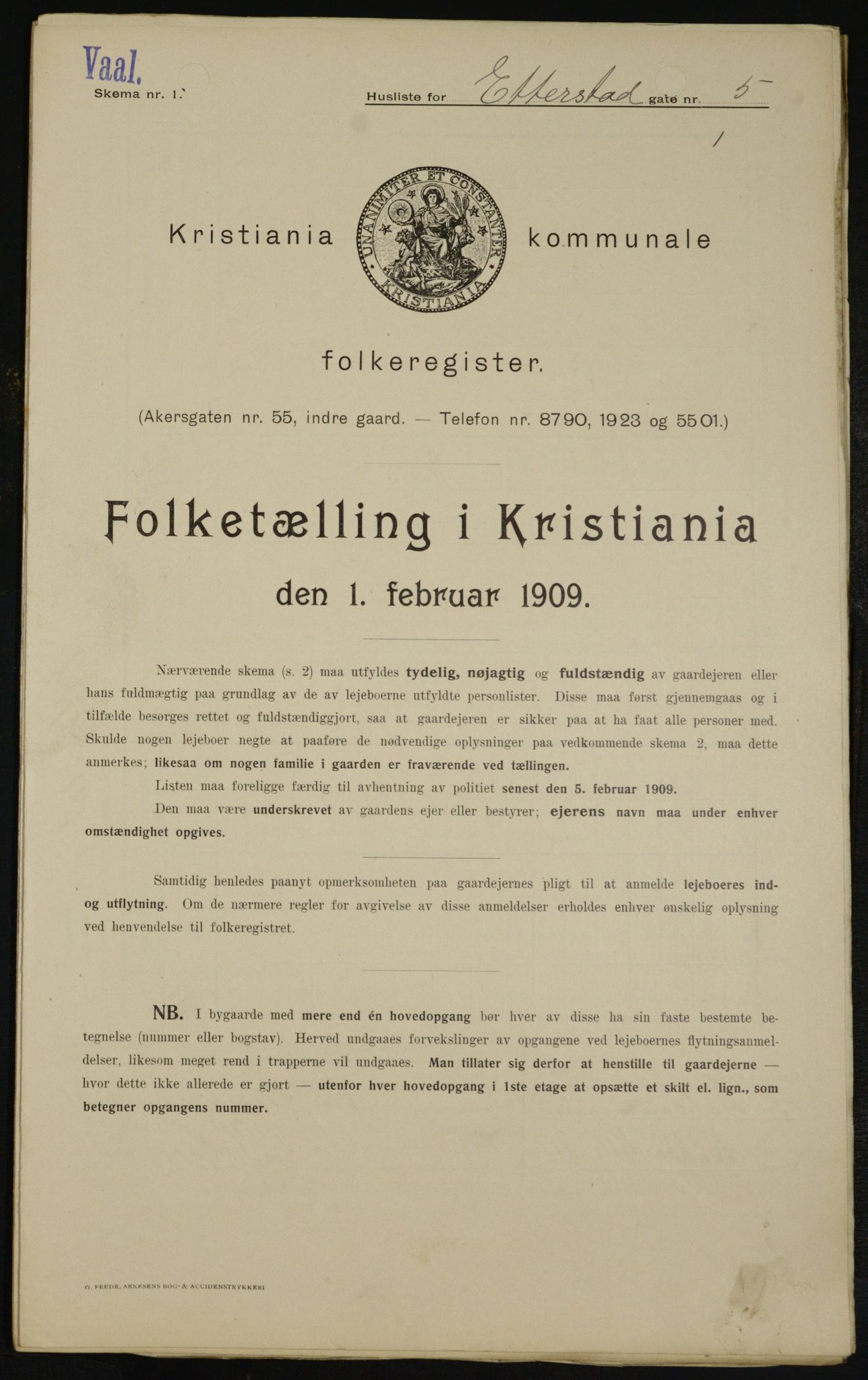 OBA, Kommunal folketelling 1.2.1909 for Kristiania kjøpstad, 1909, s. 20190