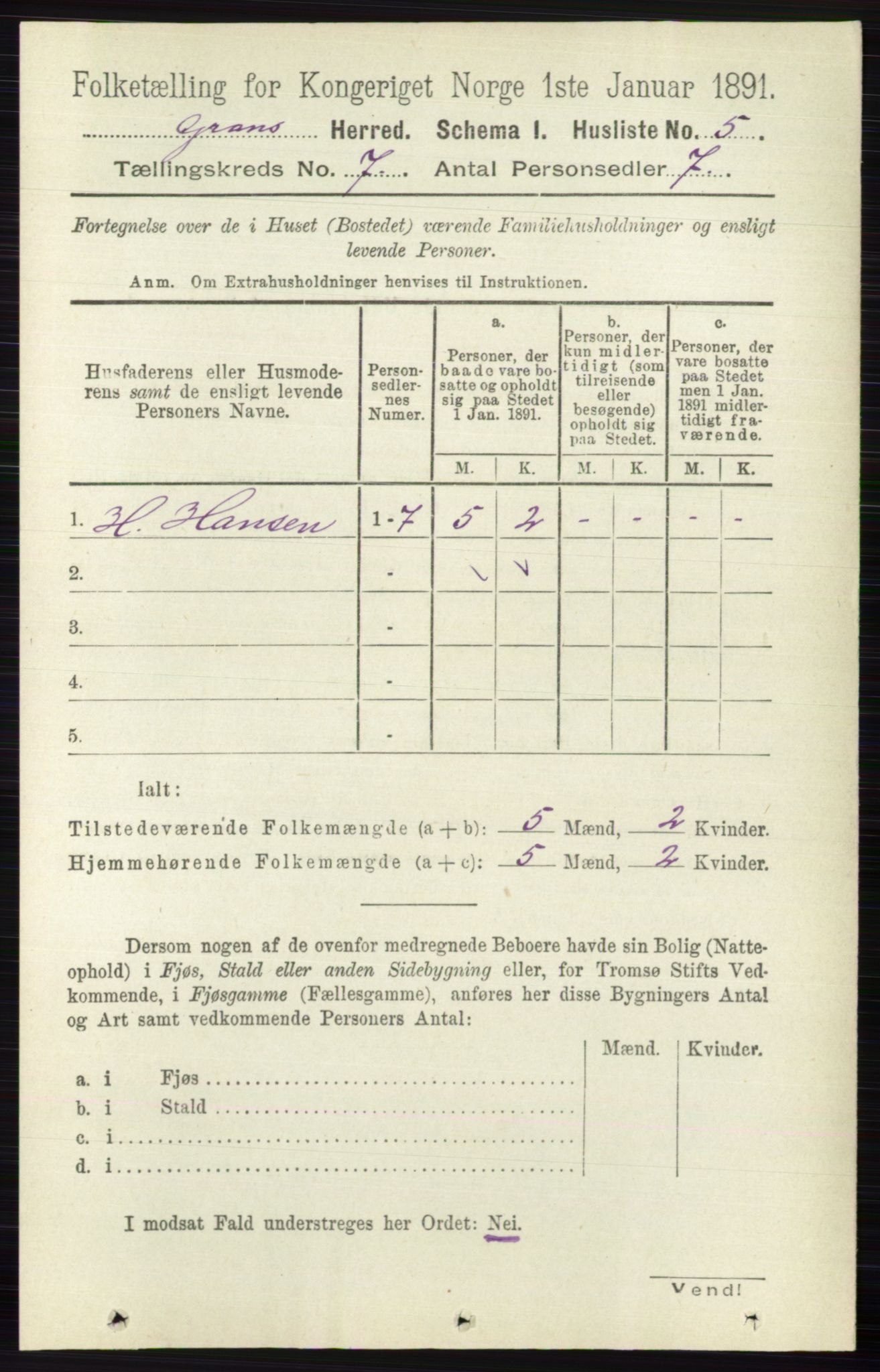 RA, Folketelling 1891 for 0534 Gran herred, 1891, s. 2719