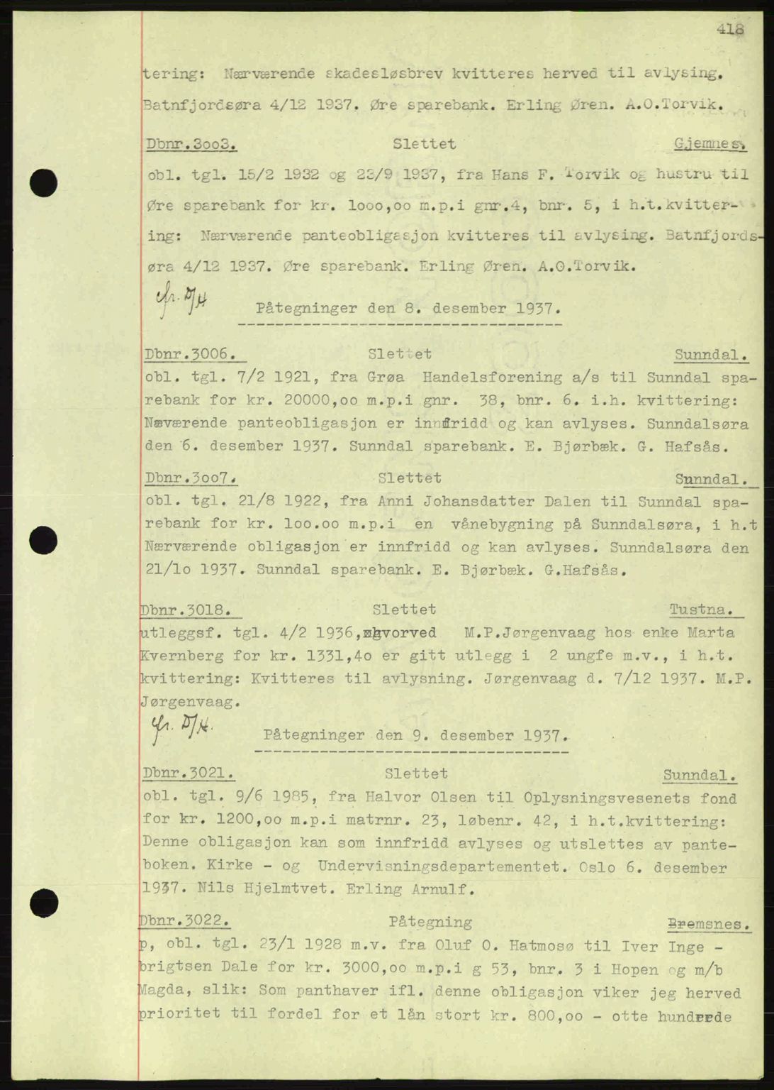 Nordmøre sorenskriveri, SAT/A-4132/1/2/2Ca: Pantebok nr. C80, 1936-1939, Dagboknr: 3003/1937