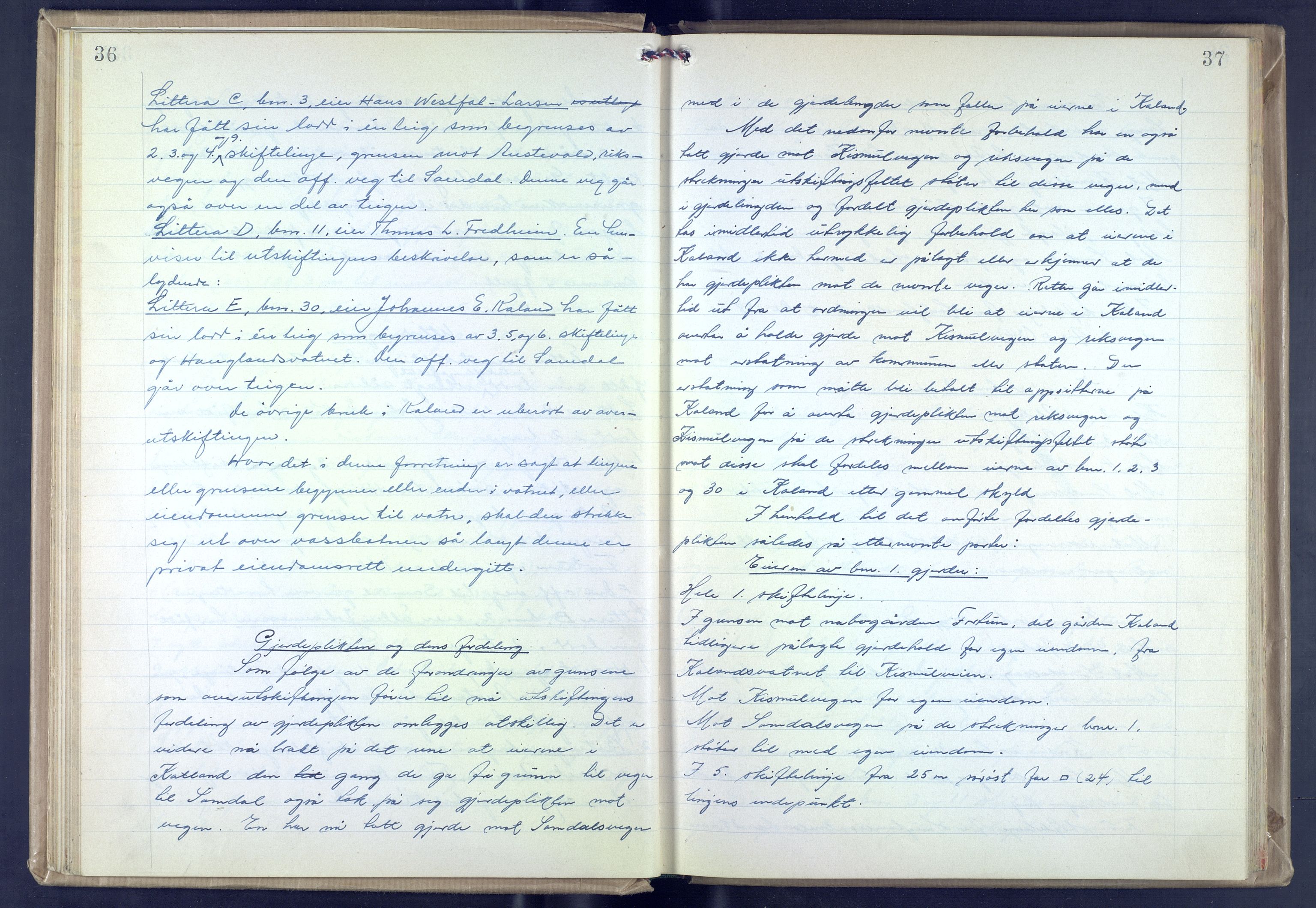 Hordaland jordskiftedøme - VII Indre Sunnhordland jordskiftedistrikt, AV/SAB-A-7401/A/Aa/L0027: Forhandlingsprotokoll, 1947-1973, s. 36-37