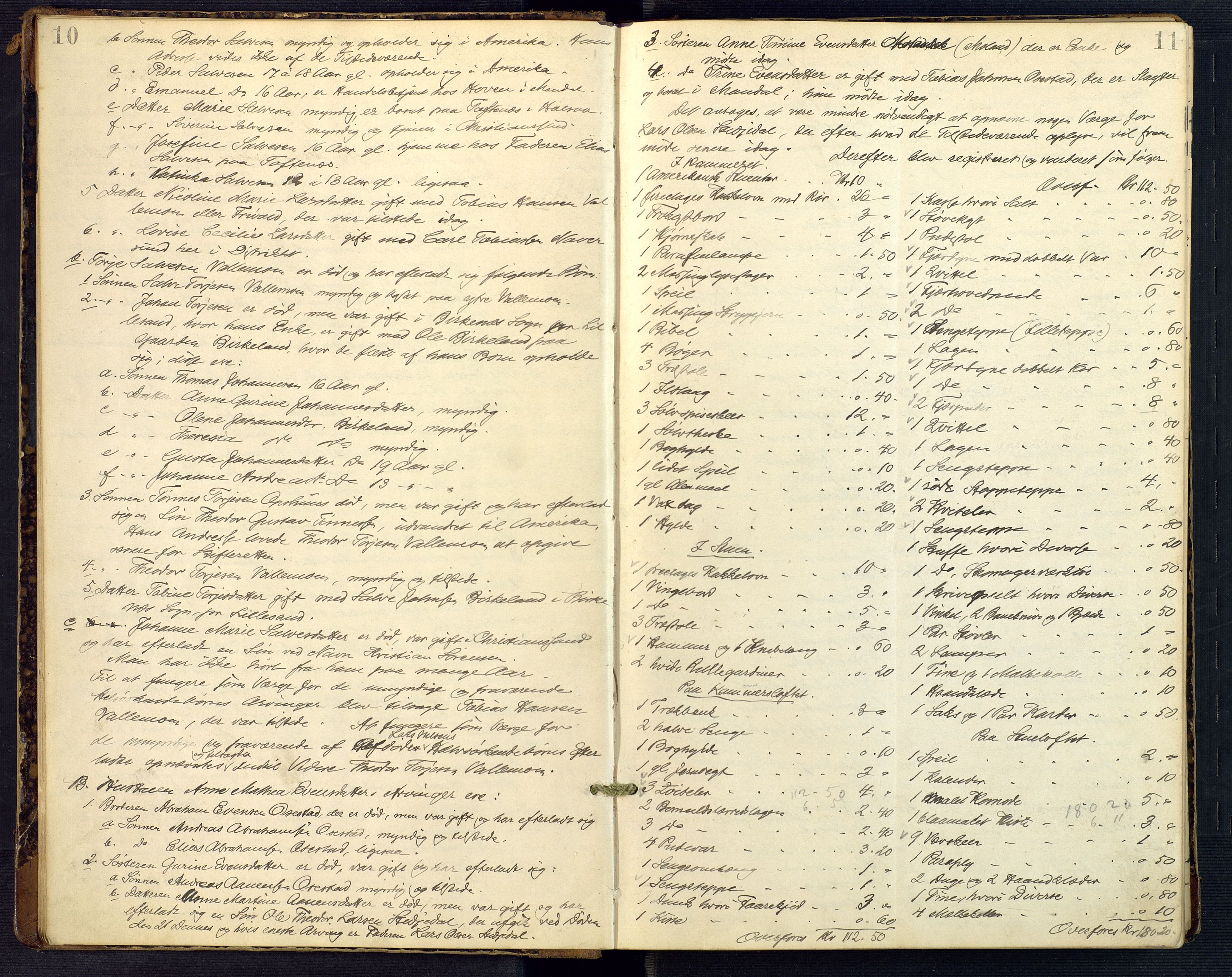 Mandal sorenskriveri, AV/SAK-1221-0005/001/H/Hc/L0064: Skifteregistreringsprotokoll nr 20 Sør-Audnedal, 1901-1914, s. 10-11