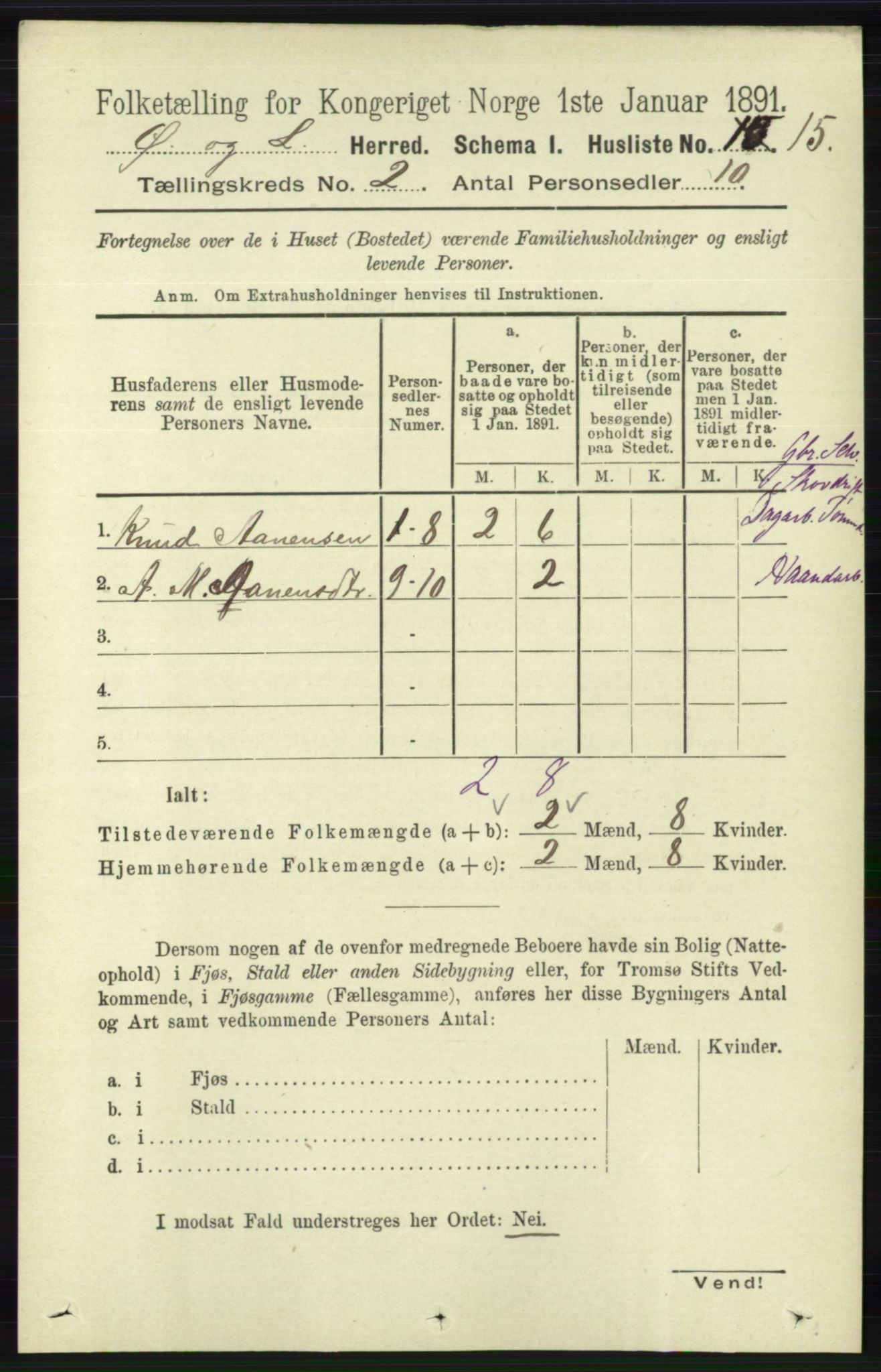 RA, Folketelling 1891 for 1021 Øyslebø og Laudal herred, 1891, s. 445