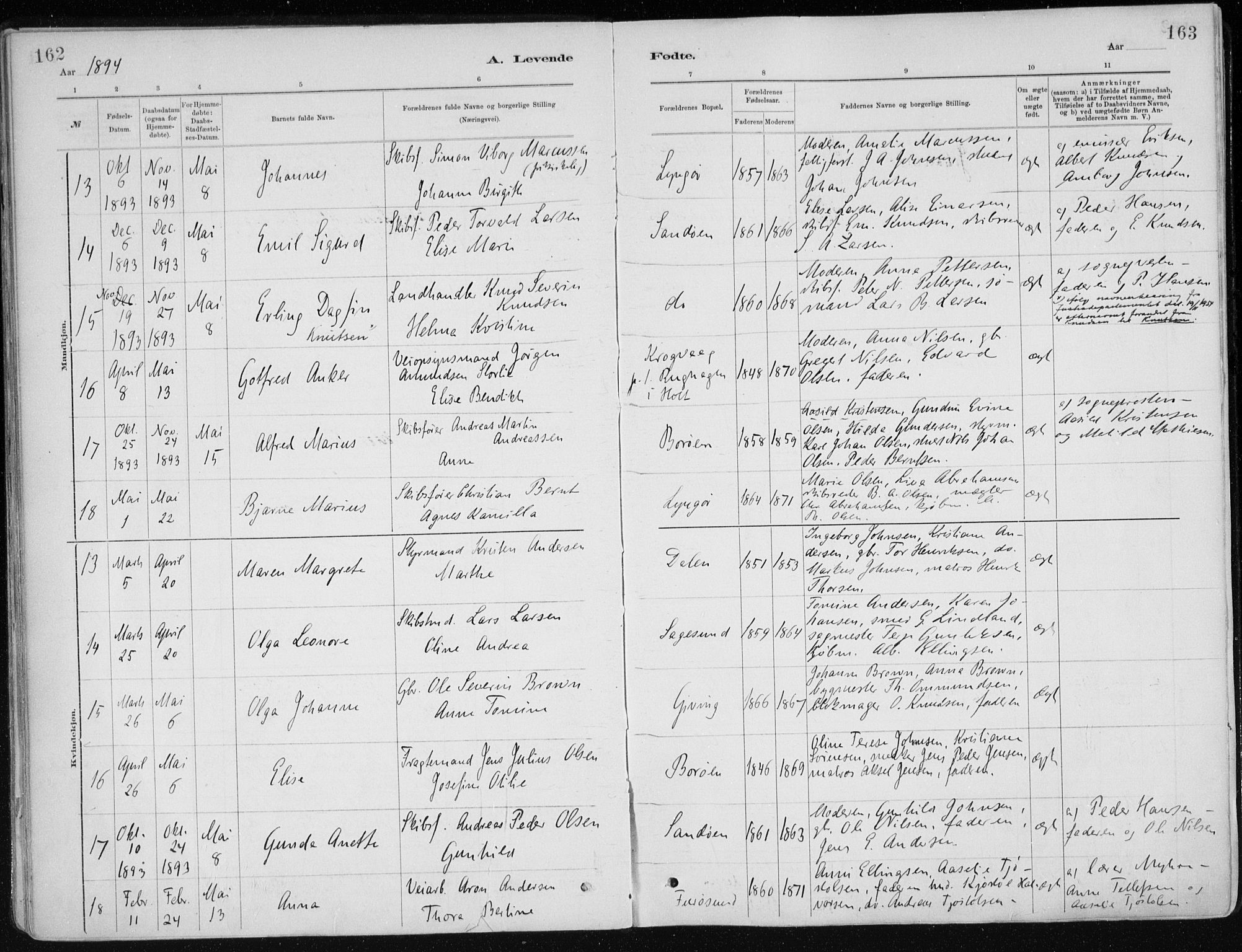 Dypvåg sokneprestkontor, AV/SAK-1111-0007/F/Fa/Faa/L0008: Ministerialbok nr. A 8, 1885-1906, s. 162-163