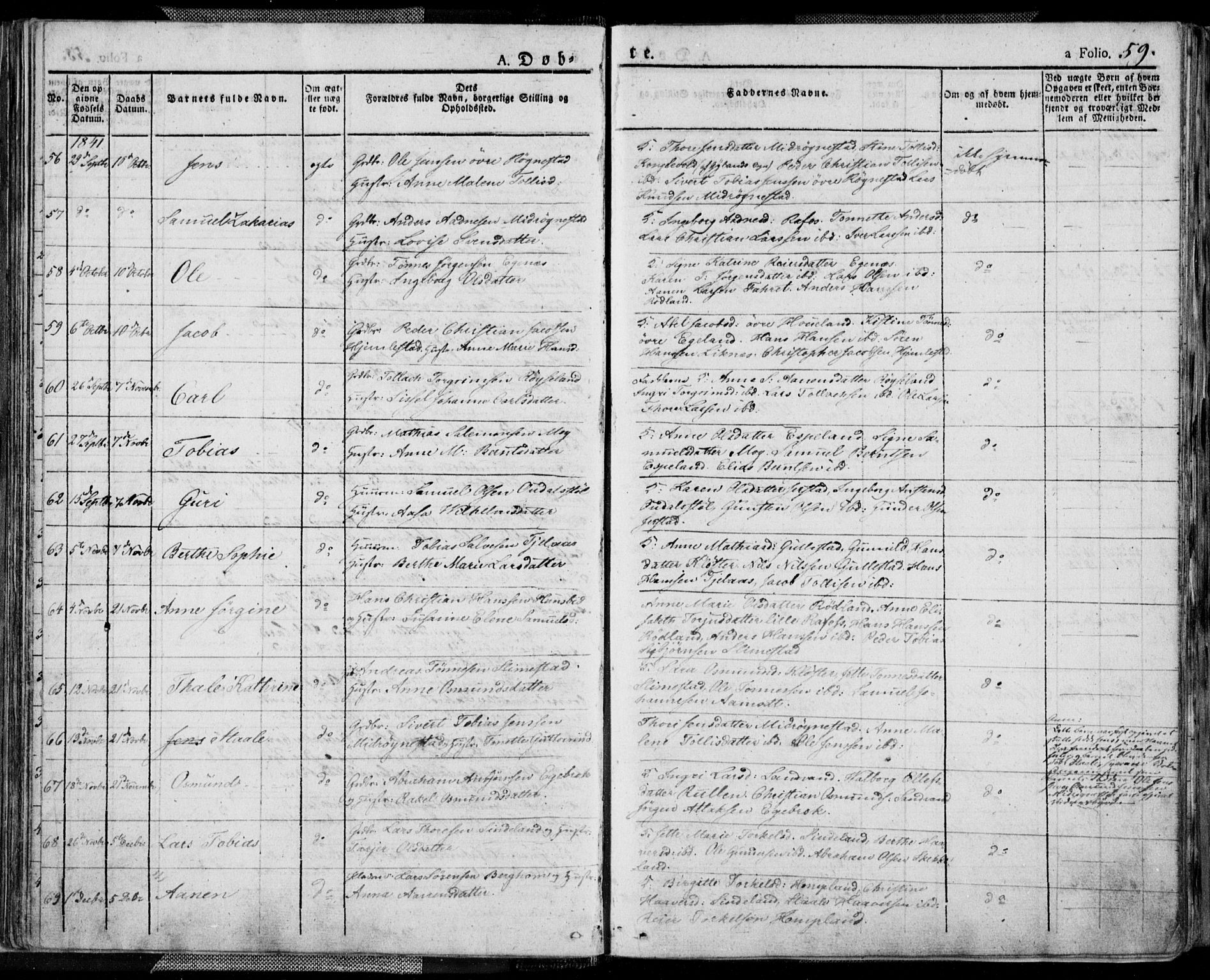 Kvinesdal sokneprestkontor, AV/SAK-1111-0026/F/Fa/Fab/L0004: Ministerialbok nr. A 4, 1829-1843, s. 59