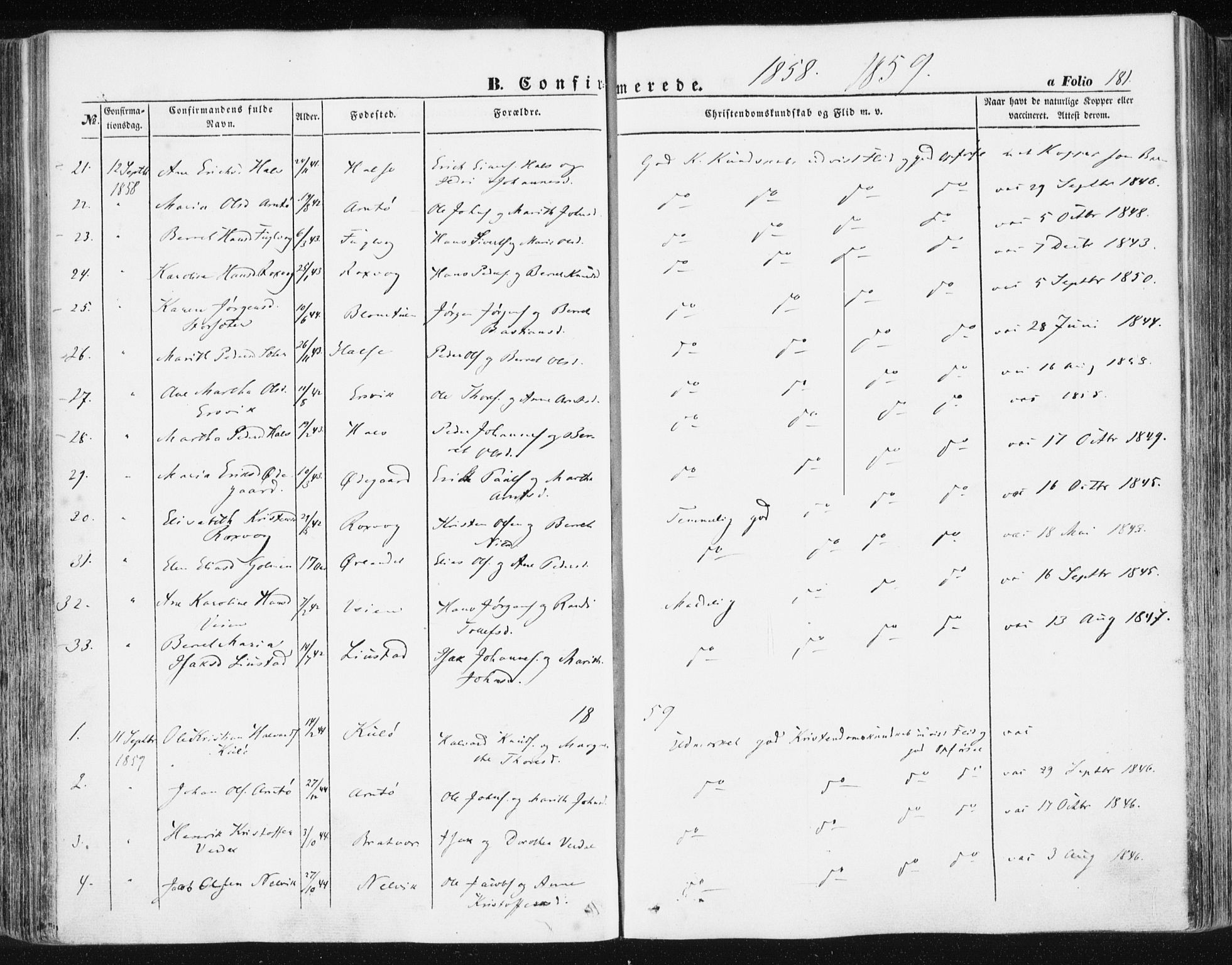 Ministerialprotokoller, klokkerbøker og fødselsregistre - Møre og Romsdal, SAT/A-1454/581/L0937: Ministerialbok nr. 581A05, 1853-1872, s. 181