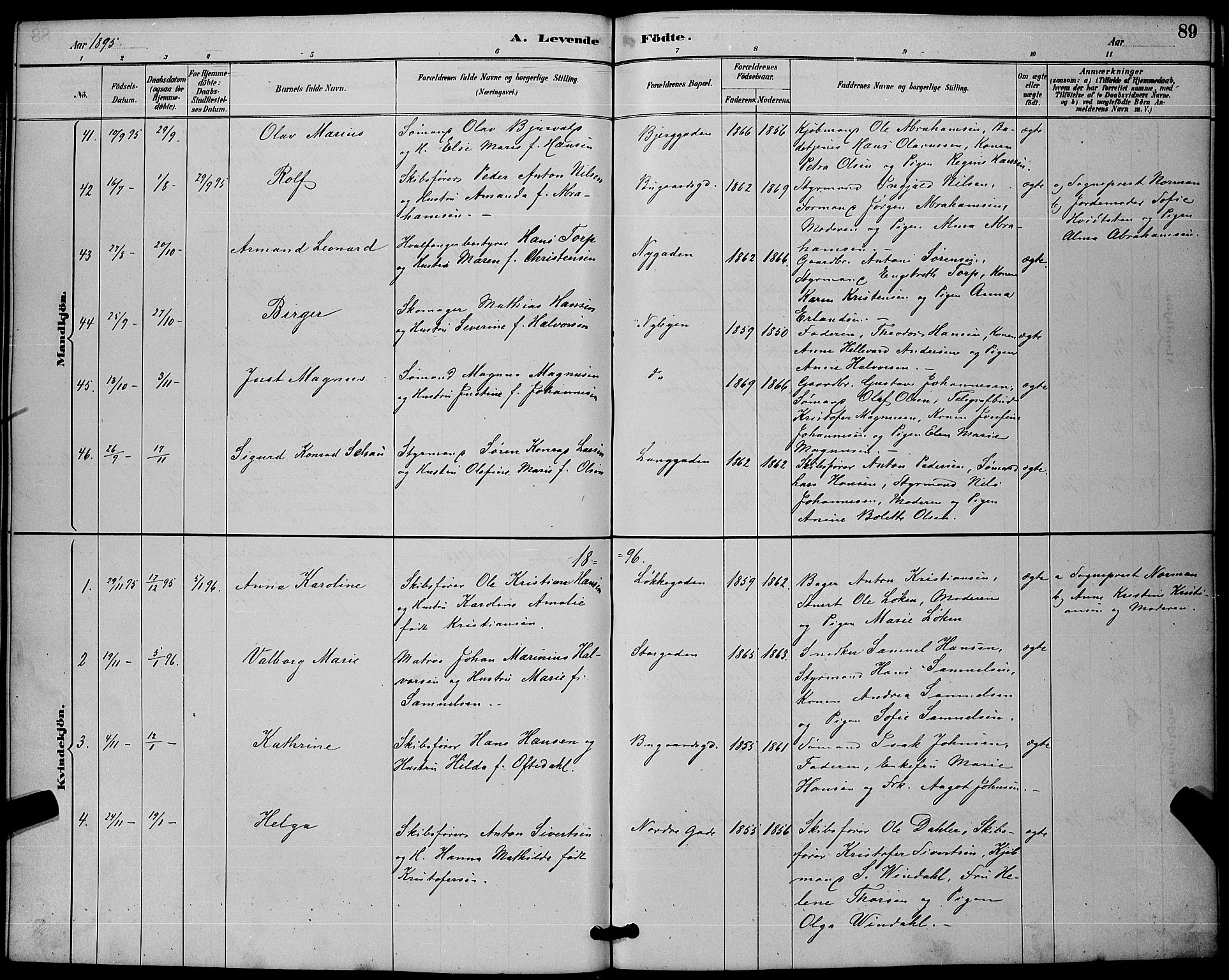 Sandefjord kirkebøker, AV/SAKO-A-315/G/Ga/L0001: Klokkerbok nr. 1, 1885-1903, s. 89