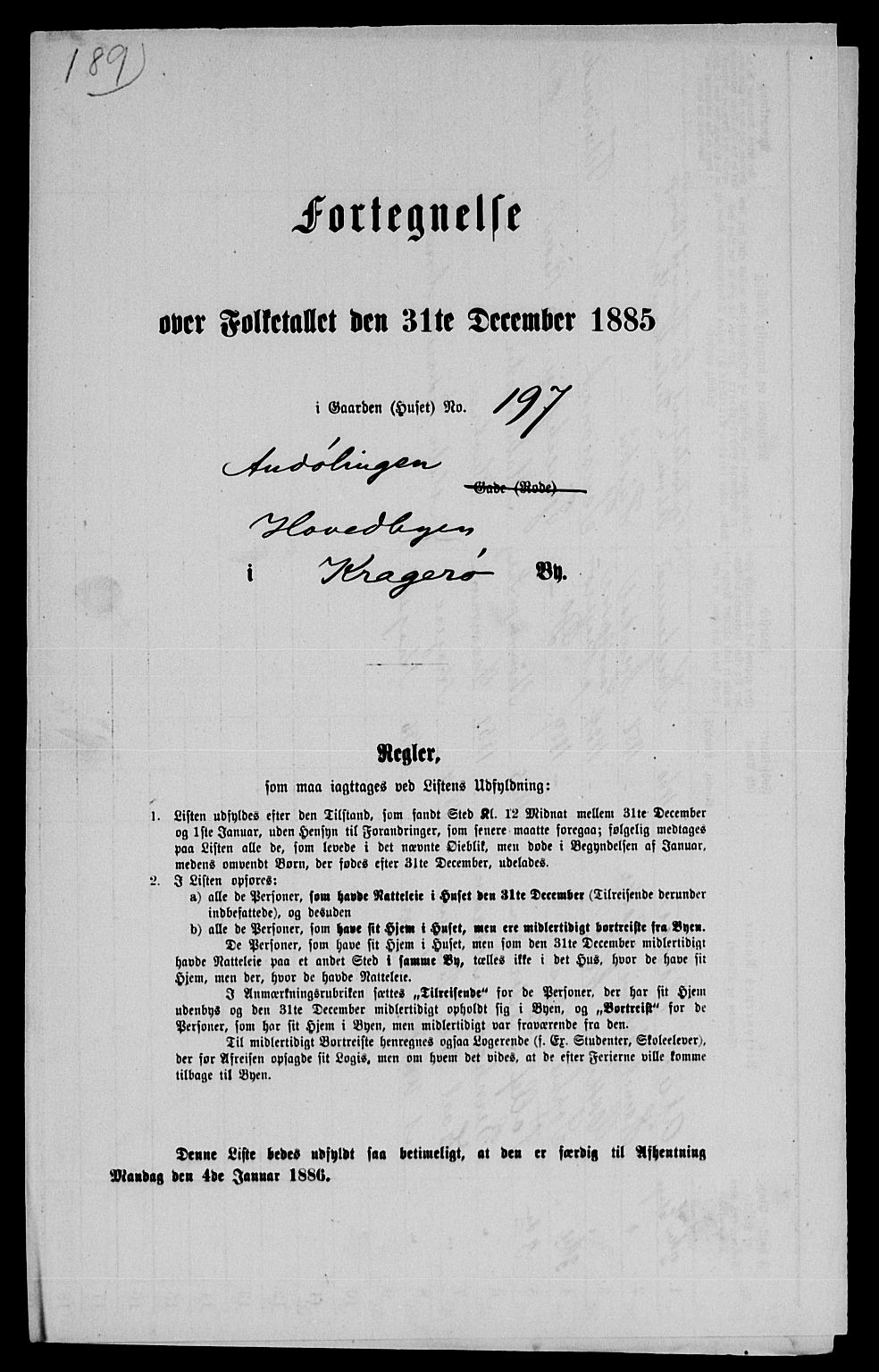 SAKO, Folketelling 1885 for 0801 Kragerø kjøpstad, 1885, s. 1408