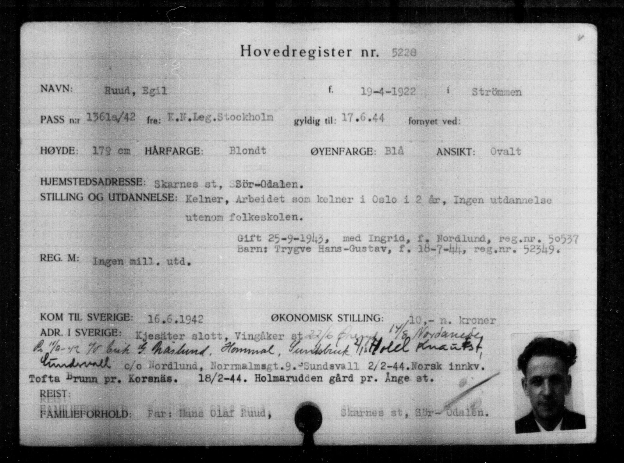 Utenriksstasjonene, Legasjonen i Stockholm, Flyktningkontoret, AV/RA-S-6753/V/Va/L0004: Kjesäterkartoteket, flyktninger med registreringsnr. 3496-6610, 1940-1945, s. 1991