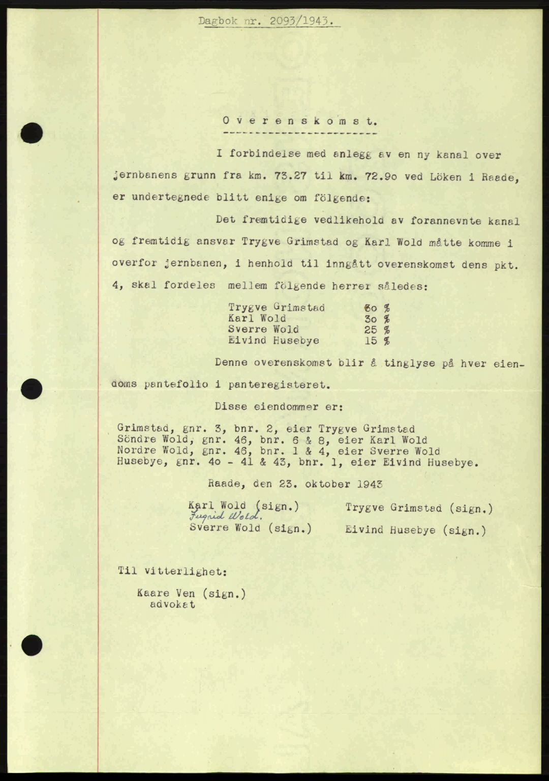 Moss sorenskriveri, SAO/A-10168: Pantebok nr. A12, 1943-1944, Dagboknr: 2093/1943