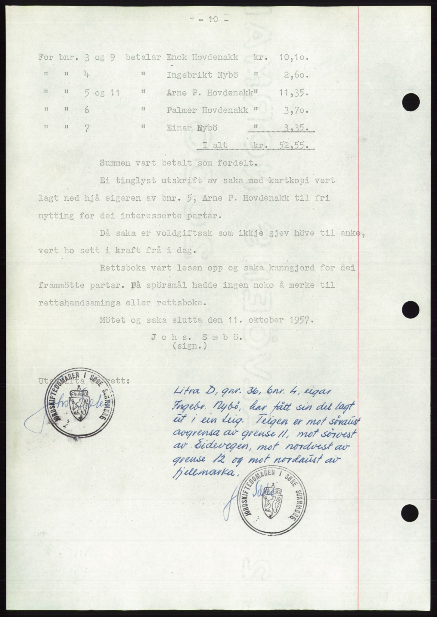 Søre Sunnmøre sorenskriveri, AV/SAT-A-4122/1/2/2C/L0108: Pantebok nr. 34A, 1957-1958, Dagboknr: 3141/1957