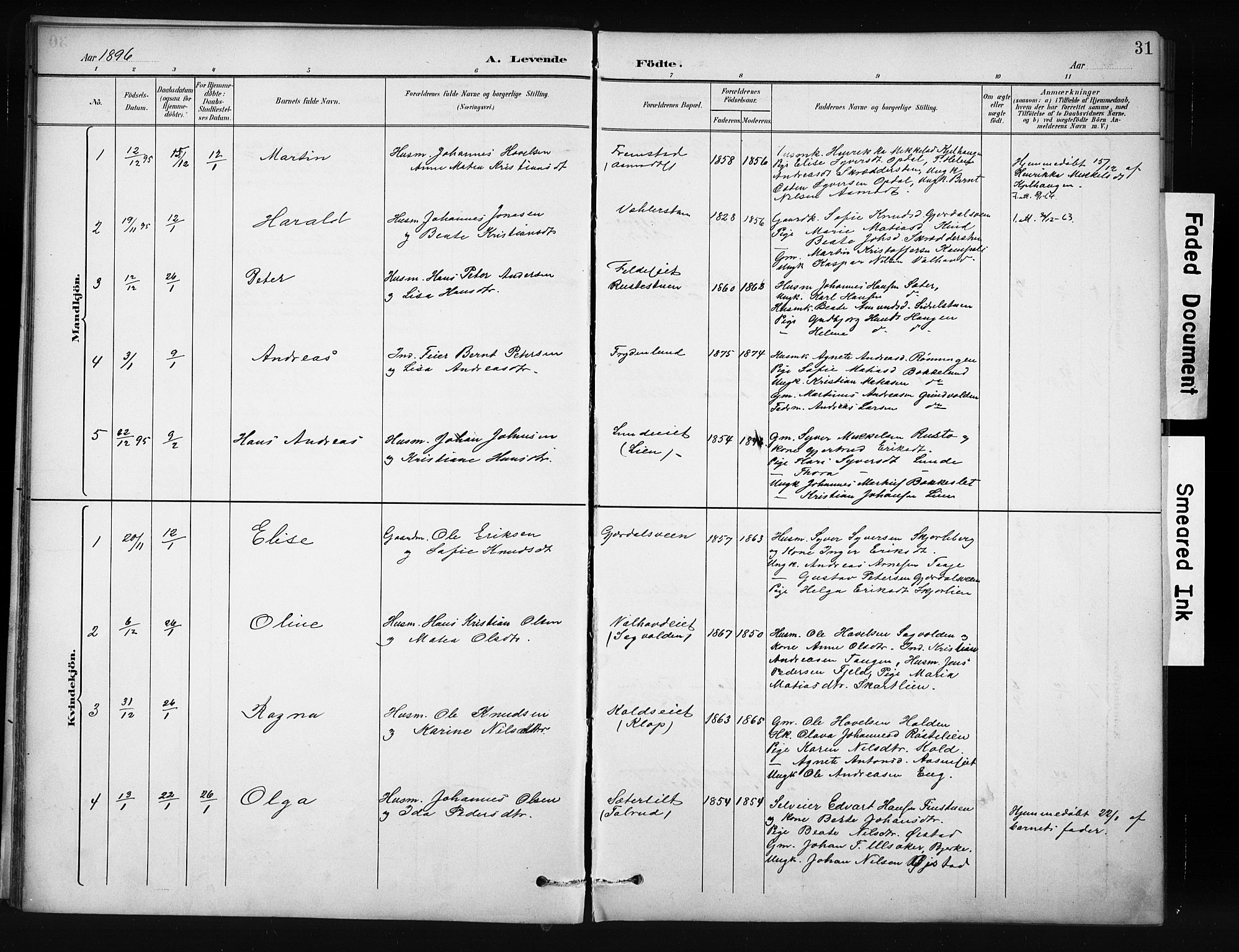 Nordre Land prestekontor, SAH/PREST-124/H/Ha/Hab/L0012: Klokkerbok nr. 12, 1891-1909, s. 31