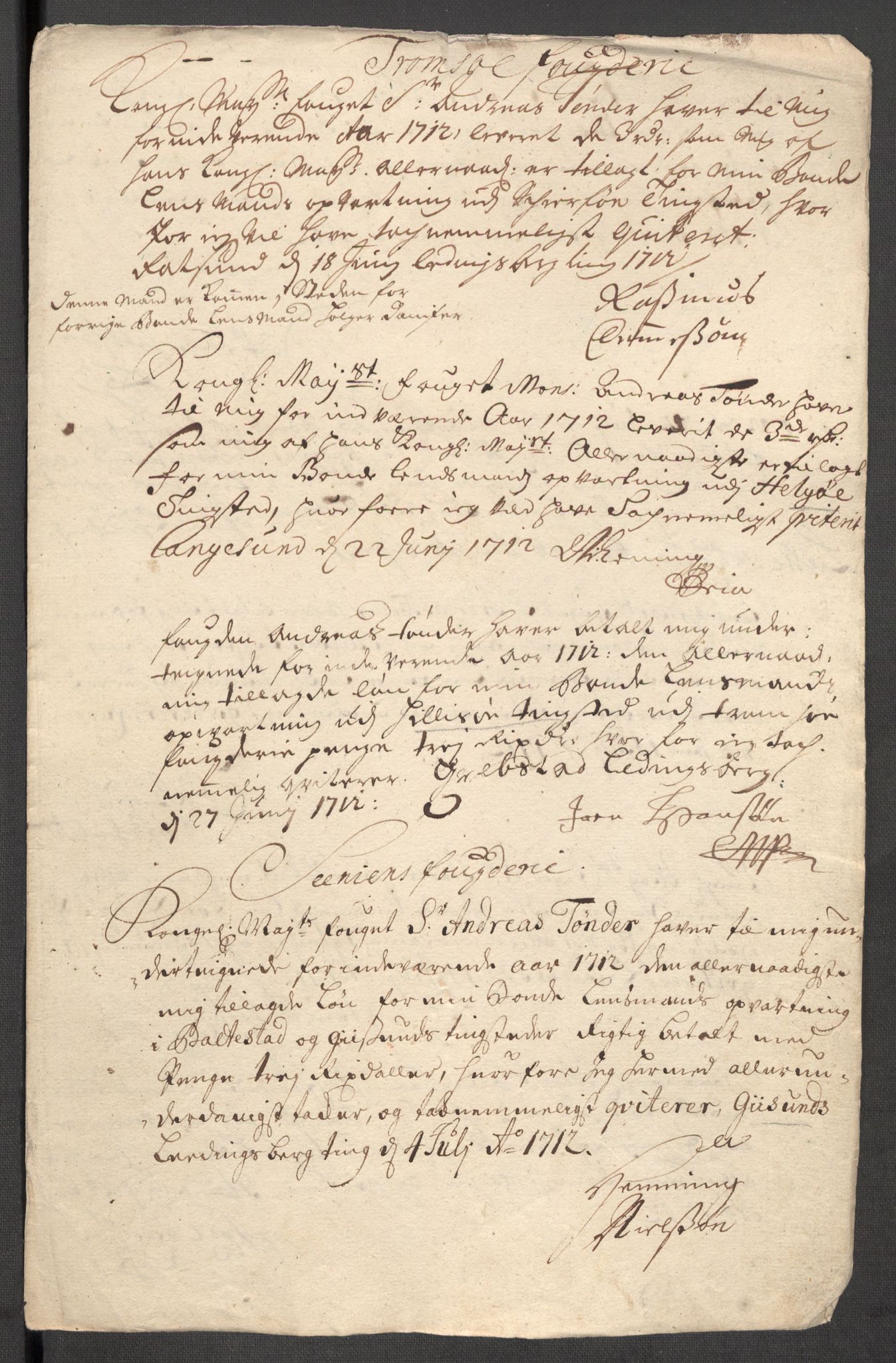 Rentekammeret inntil 1814, Reviderte regnskaper, Fogderegnskap, RA/EA-4092/R68/L4758: Fogderegnskap Senja og Troms, 1711-1712, s. 435