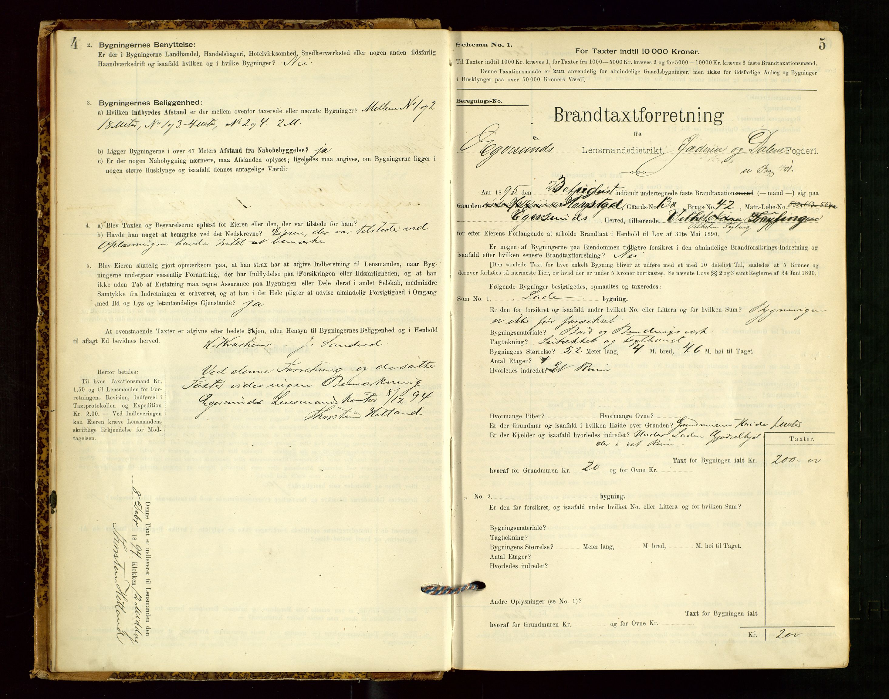 Eigersund lensmannskontor, AV/SAST-A-100171/Gob/L0001: Skjemaprotokoll, 1894-1909, s. 4-5