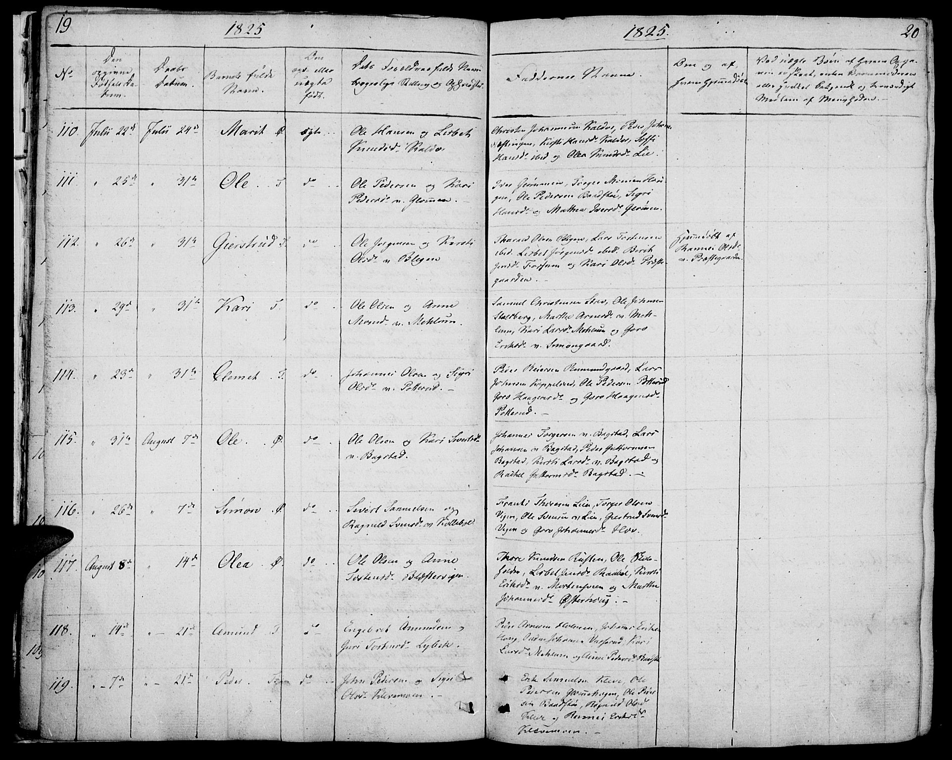 Øyer prestekontor, AV/SAH-PREST-084/H/Ha/Haa/L0004: Ministerialbok nr. 4, 1824-1841, s. 19-20