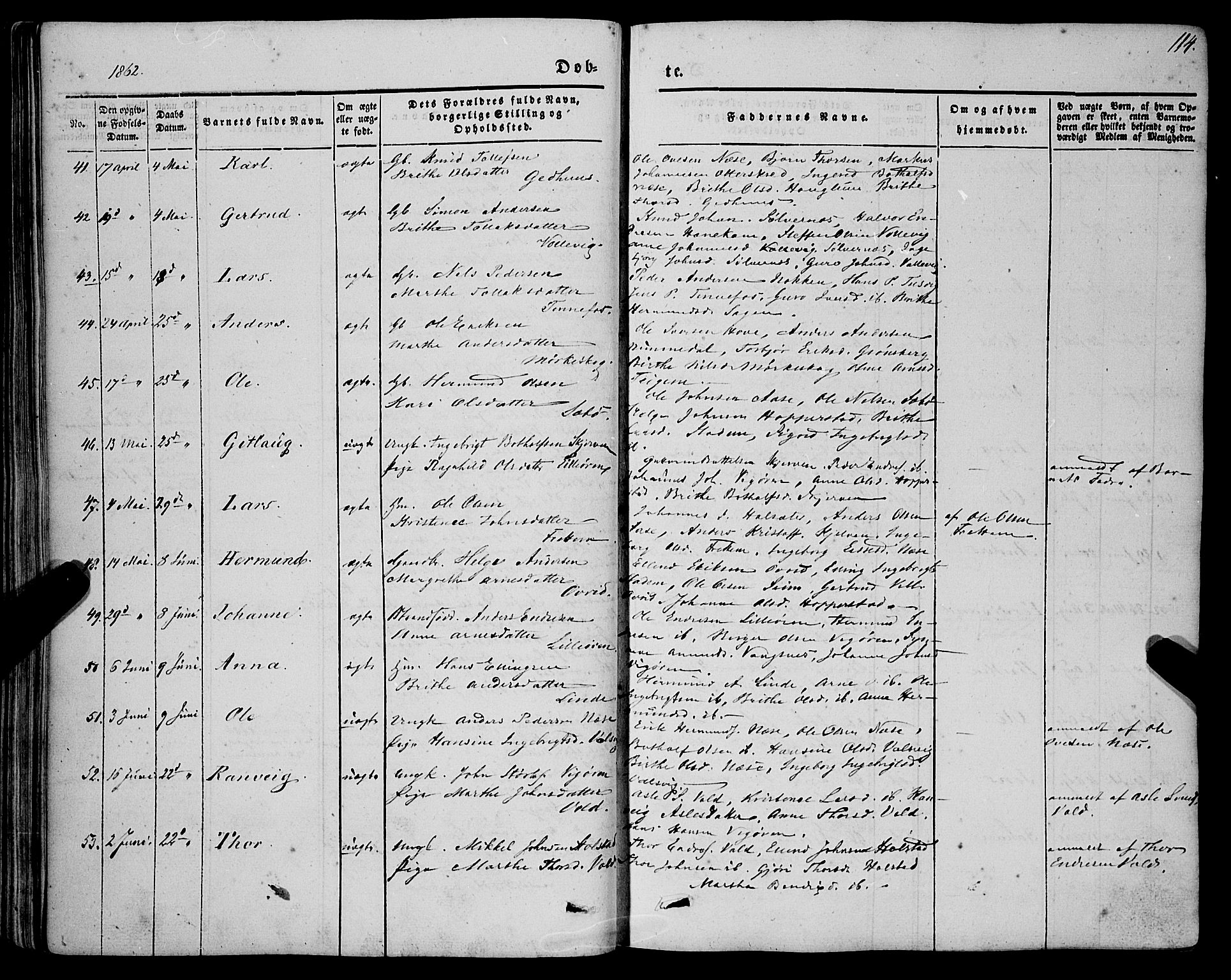 Vik sokneprestembete, SAB/A-81501: Ministerialbok nr. A 8, 1846-1865, s. 114