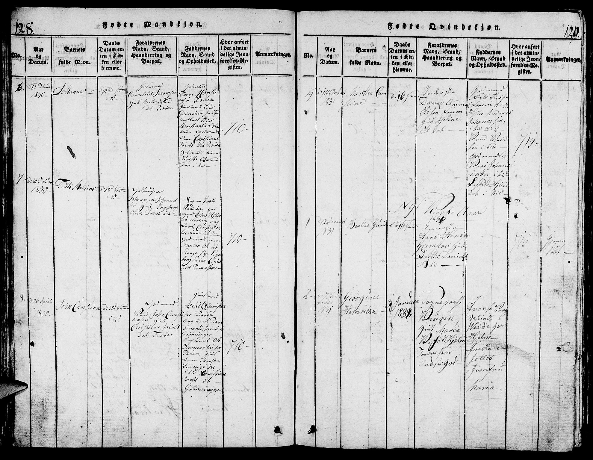 Torvastad sokneprestkontor, SAST/A -101857/H/Ha/Hab/L0001: Klokkerbok nr. B 1 /1, 1817-1835, s. 128-129