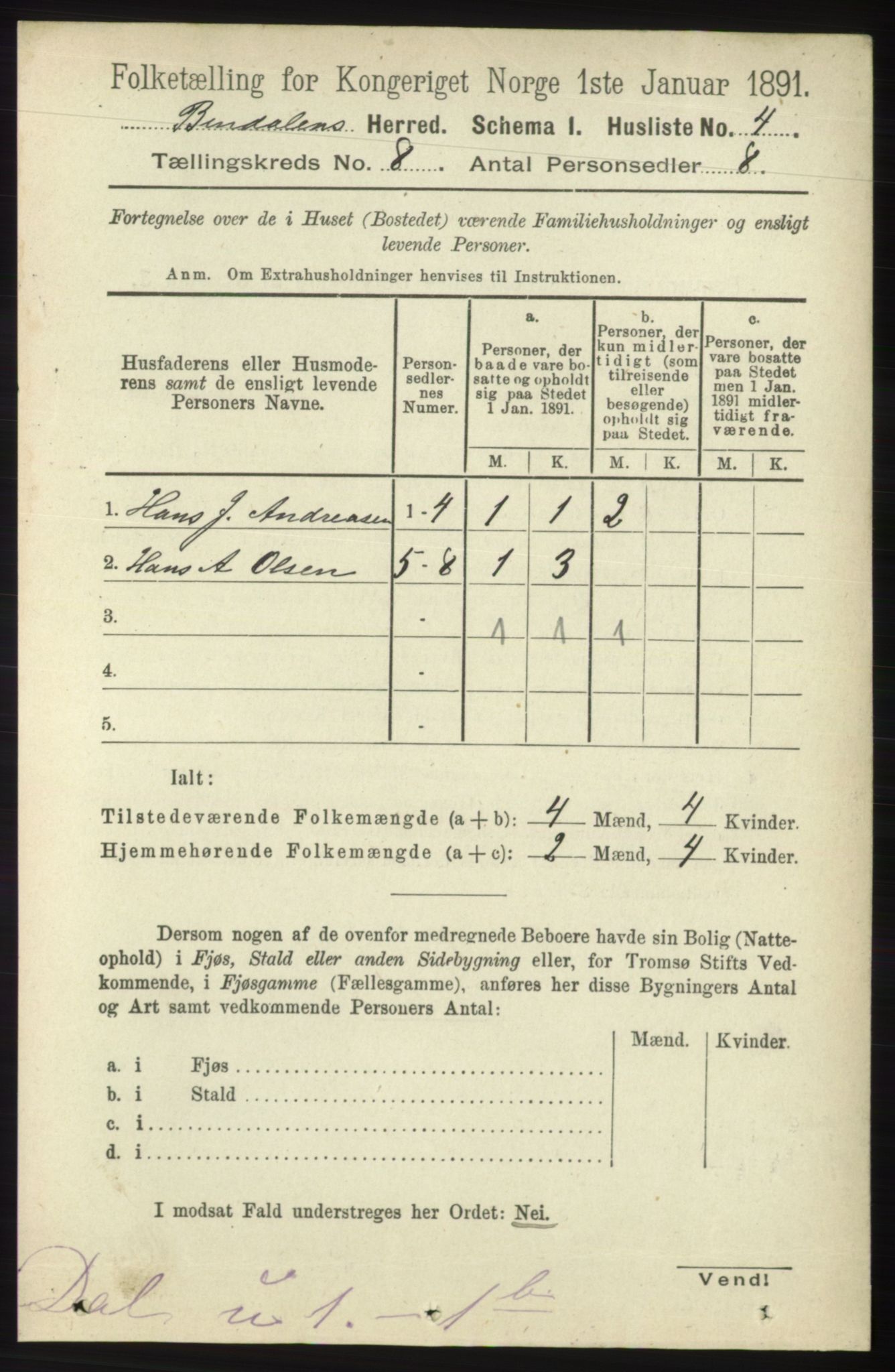 RA, Folketelling 1891 for 1811 Bindal herred, 1891, s. 2566