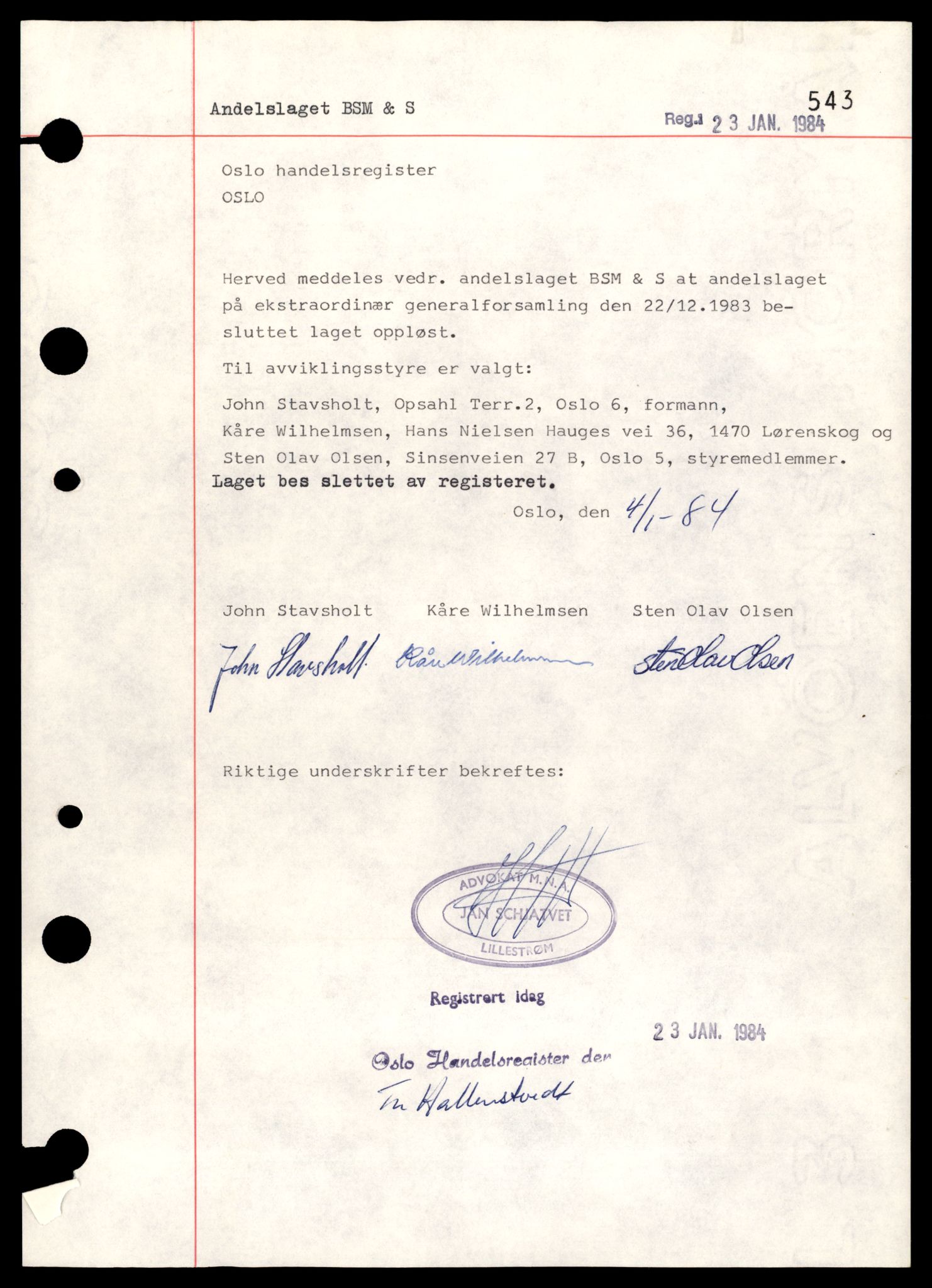 Oslo byfogd, Handelsregisteret, AV/SAT-A-10867/G/Gb/Gbb/L0064: Registreringsmeldinger, Bs-E, 1984, s. 3