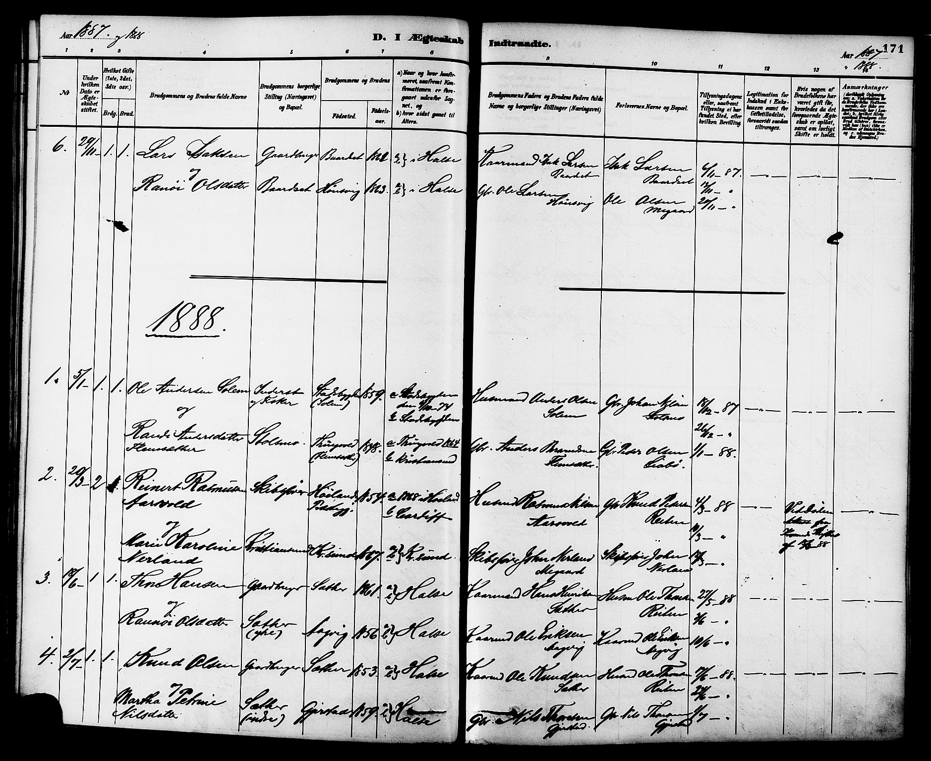 Ministerialprotokoller, klokkerbøker og fødselsregistre - Møre og Romsdal, AV/SAT-A-1454/576/L0885: Ministerialbok nr. 576A03, 1880-1898, s. 171