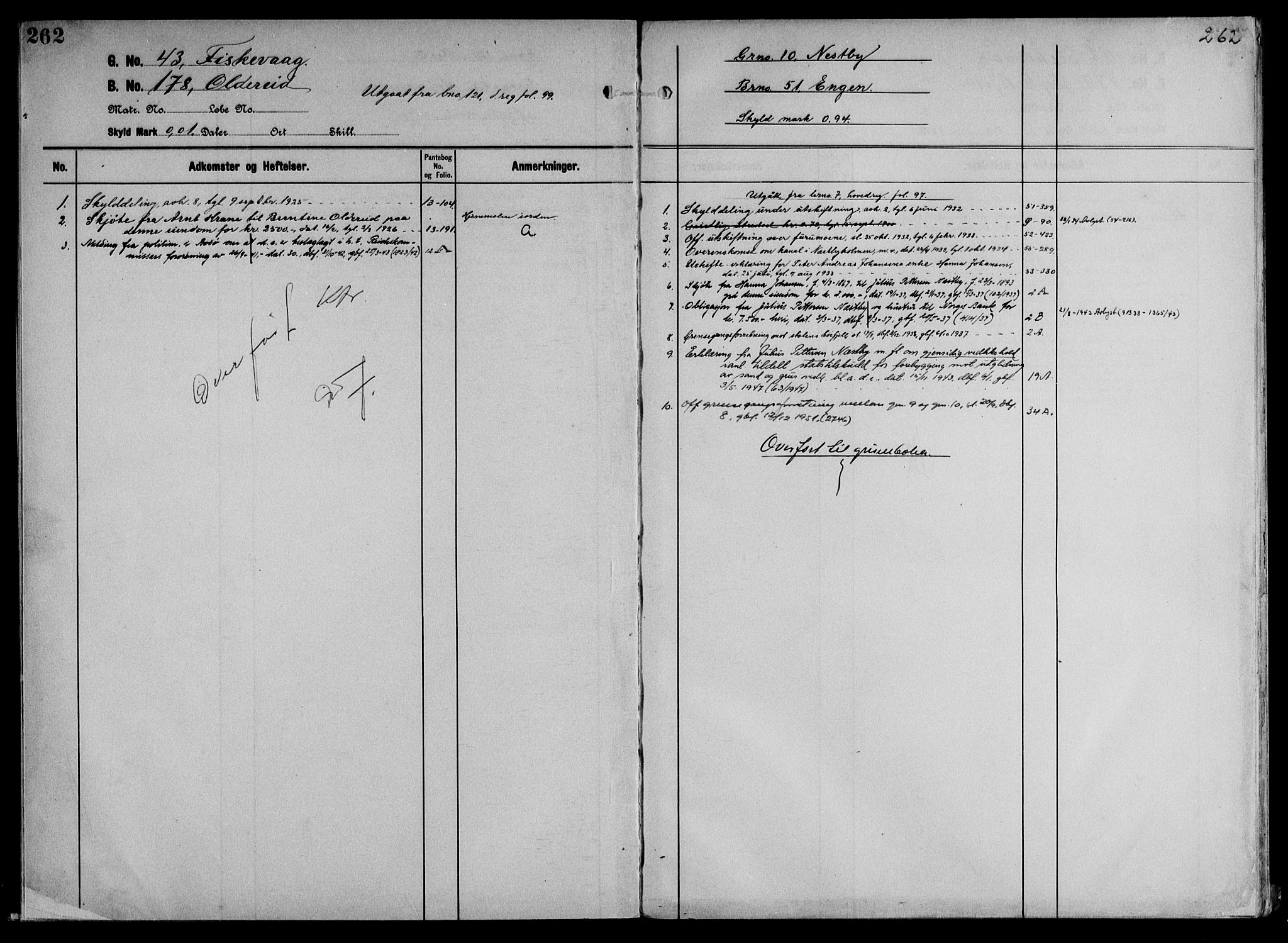 Salten sorenskriveri, AV/SAT-A-4578/1/2/2A/L0032: Panteregister nr. 32, s. 262