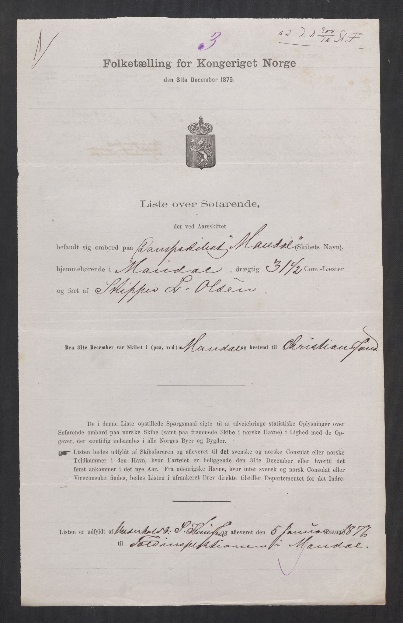 RA, Folketelling 1875, skipslister: Skip i innenrikske havner, hjemmehørende i byer og ladesteder, 1875, s. 409