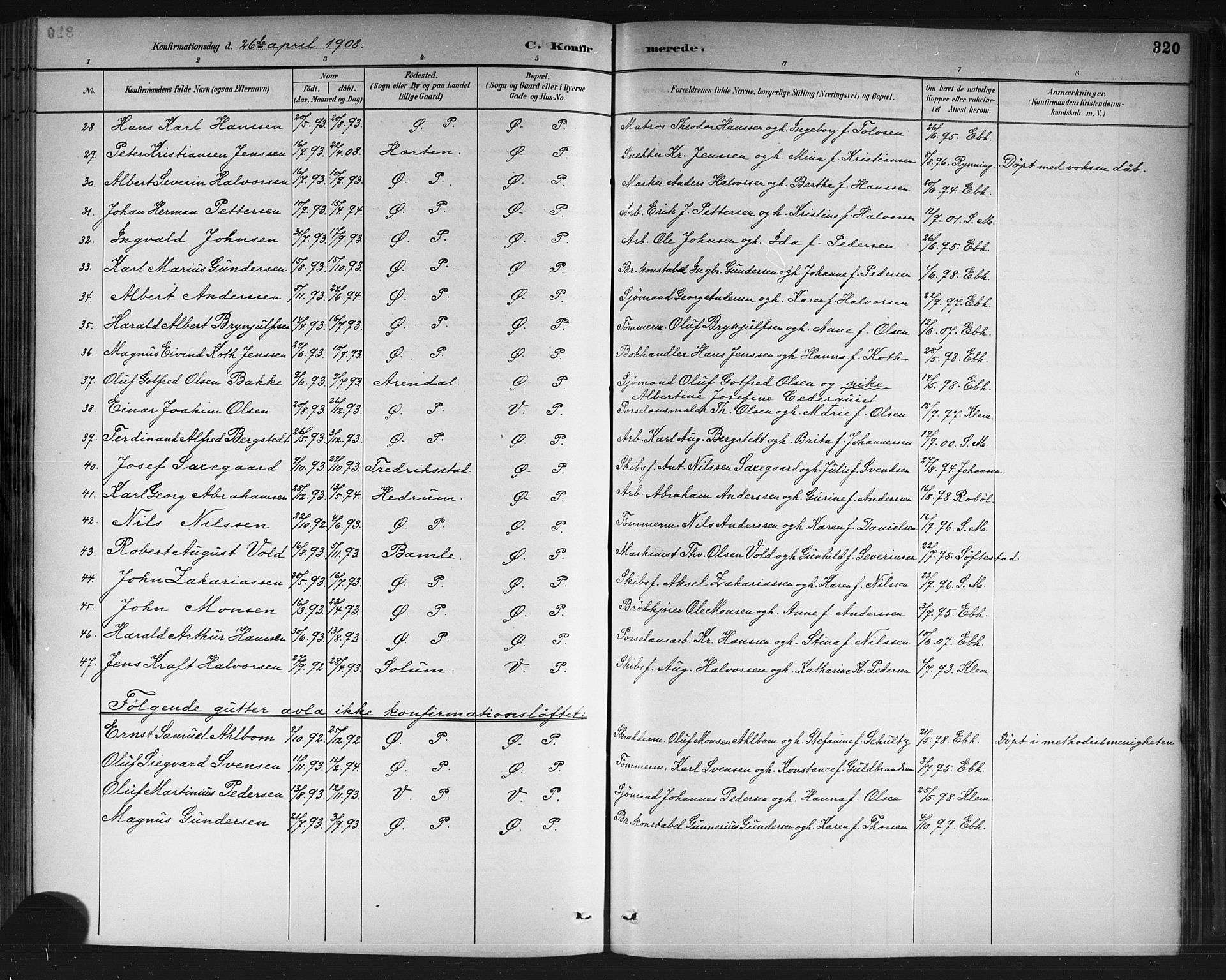 Porsgrunn kirkebøker , AV/SAKO-A-104/G/Gb/L0005: Klokkerbok nr. II 5, 1883-1915, s. 320