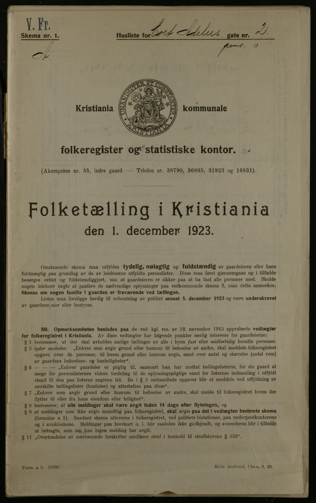 OBA, Kommunal folketelling 1.12.1923 for Kristiania, 1923, s. 15427