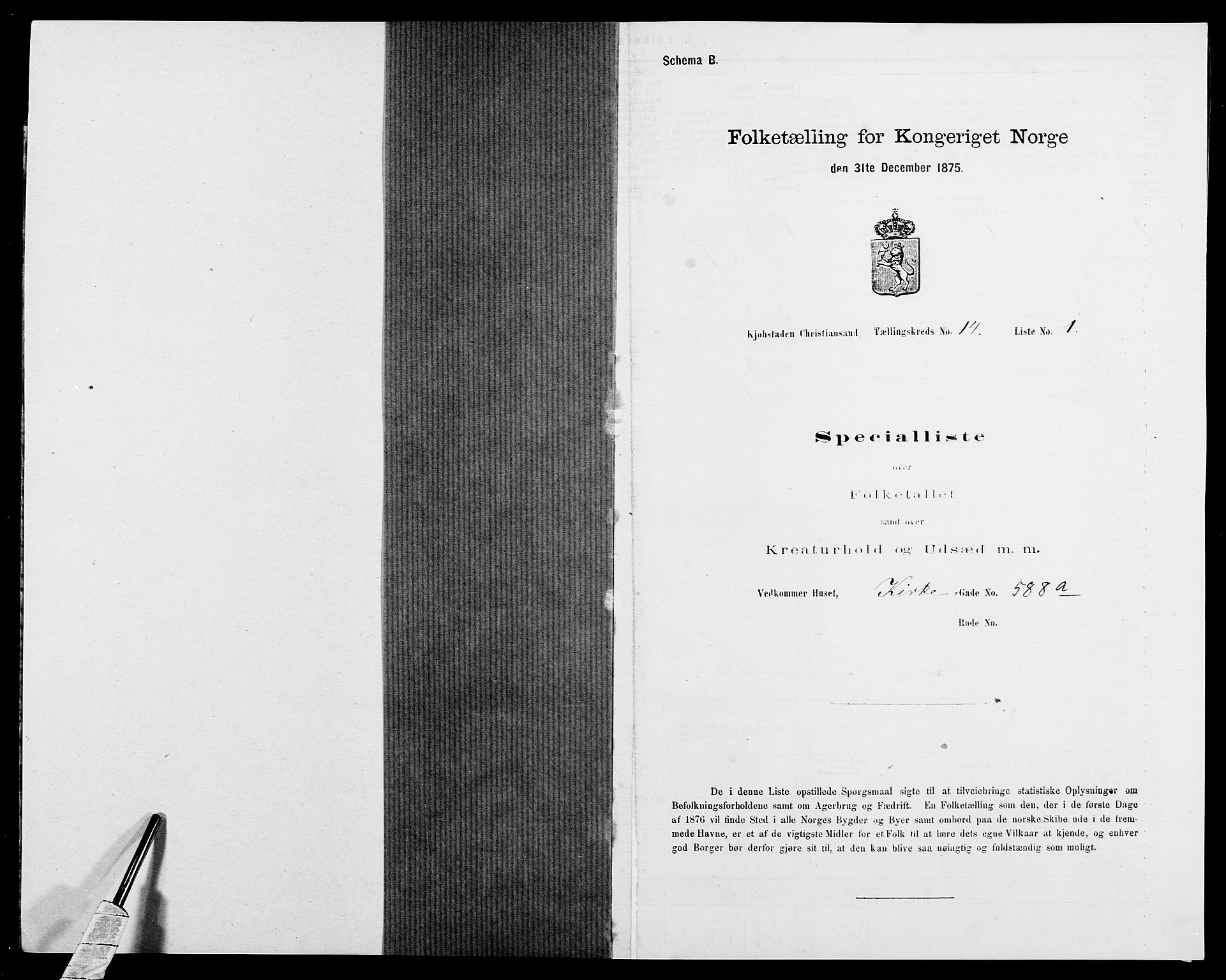 SAK, Folketelling 1875 for 1001P Kristiansand prestegjeld, 1875, s. 2176