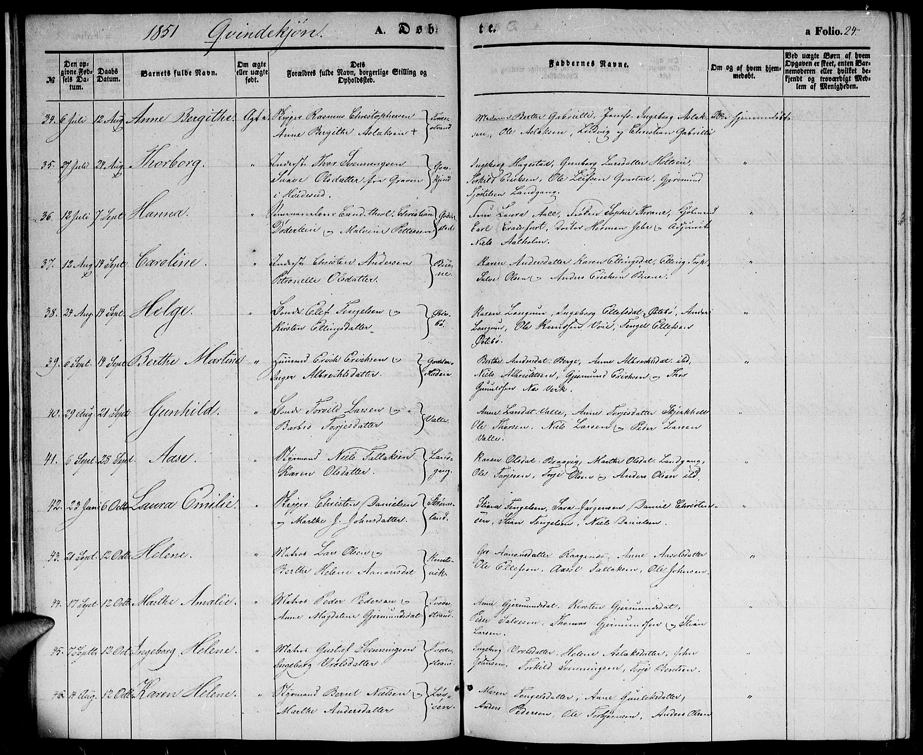 Holt sokneprestkontor, AV/SAK-1111-0021/F/Fb/L0007: Klokkerbok nr. B 7, 1849-1858, s. 24