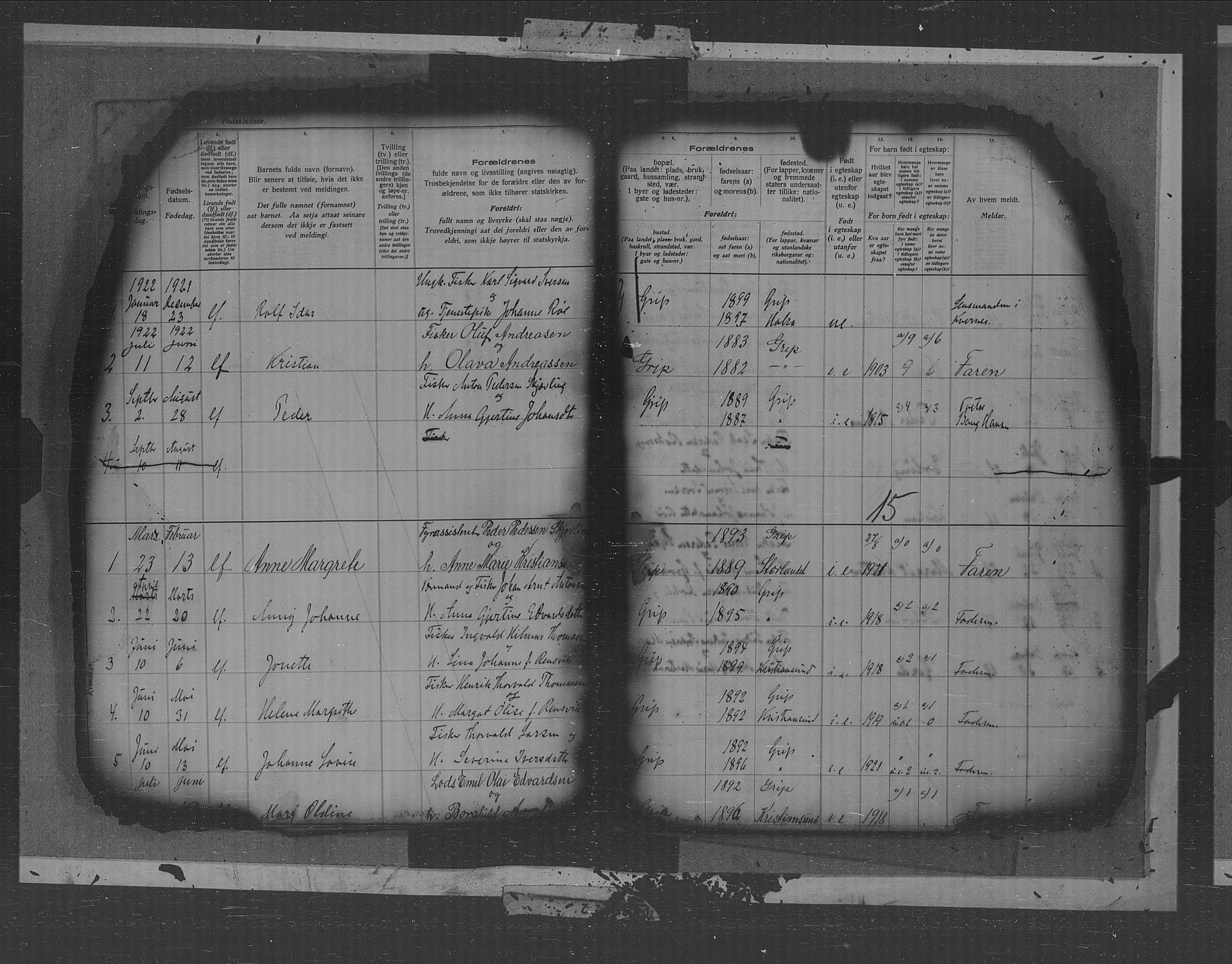 Kristiansund sokneprestkontor, AV/SAT-A-1068/1/II/II4: Fødselsregister nr. 38, 1916-1950, s. 15