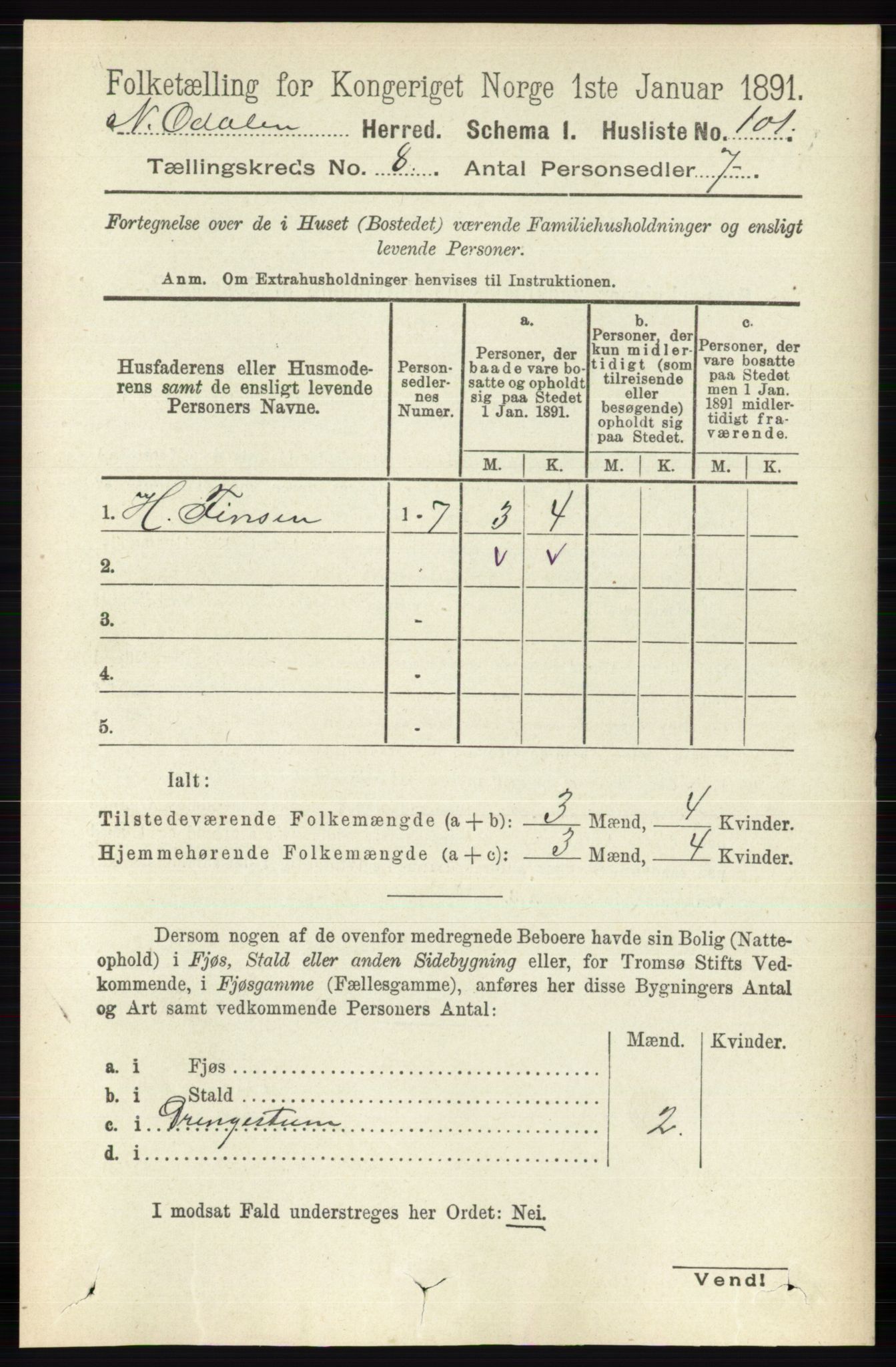 RA, Folketelling 1891 for 0418 Nord-Odal herred, 1891, s. 3286