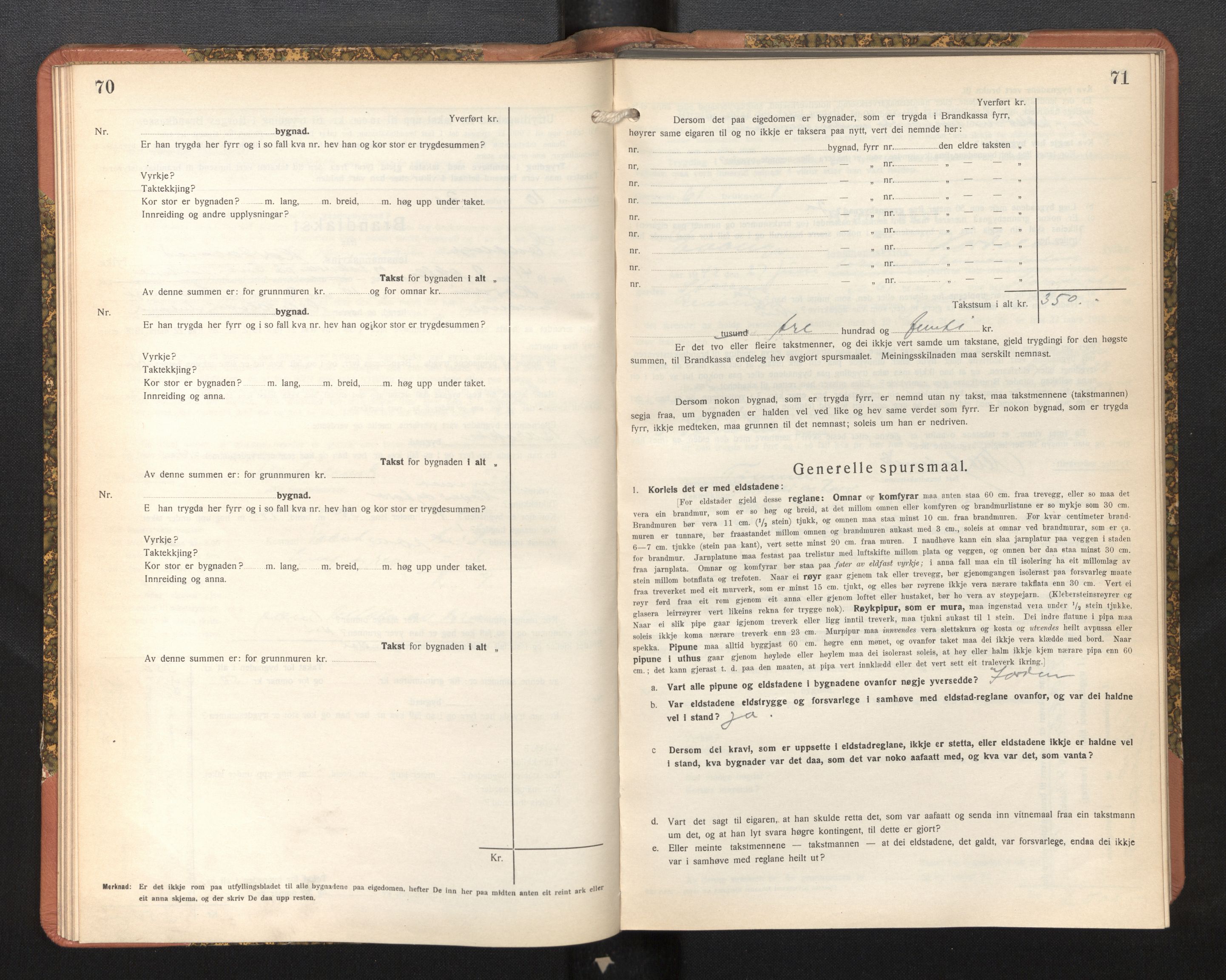 Lensmannen i Evanger, SAB/A-31701/0012/L0006: Branntakstprotokoll, skjematakst, 1936-1955, s. 70-71