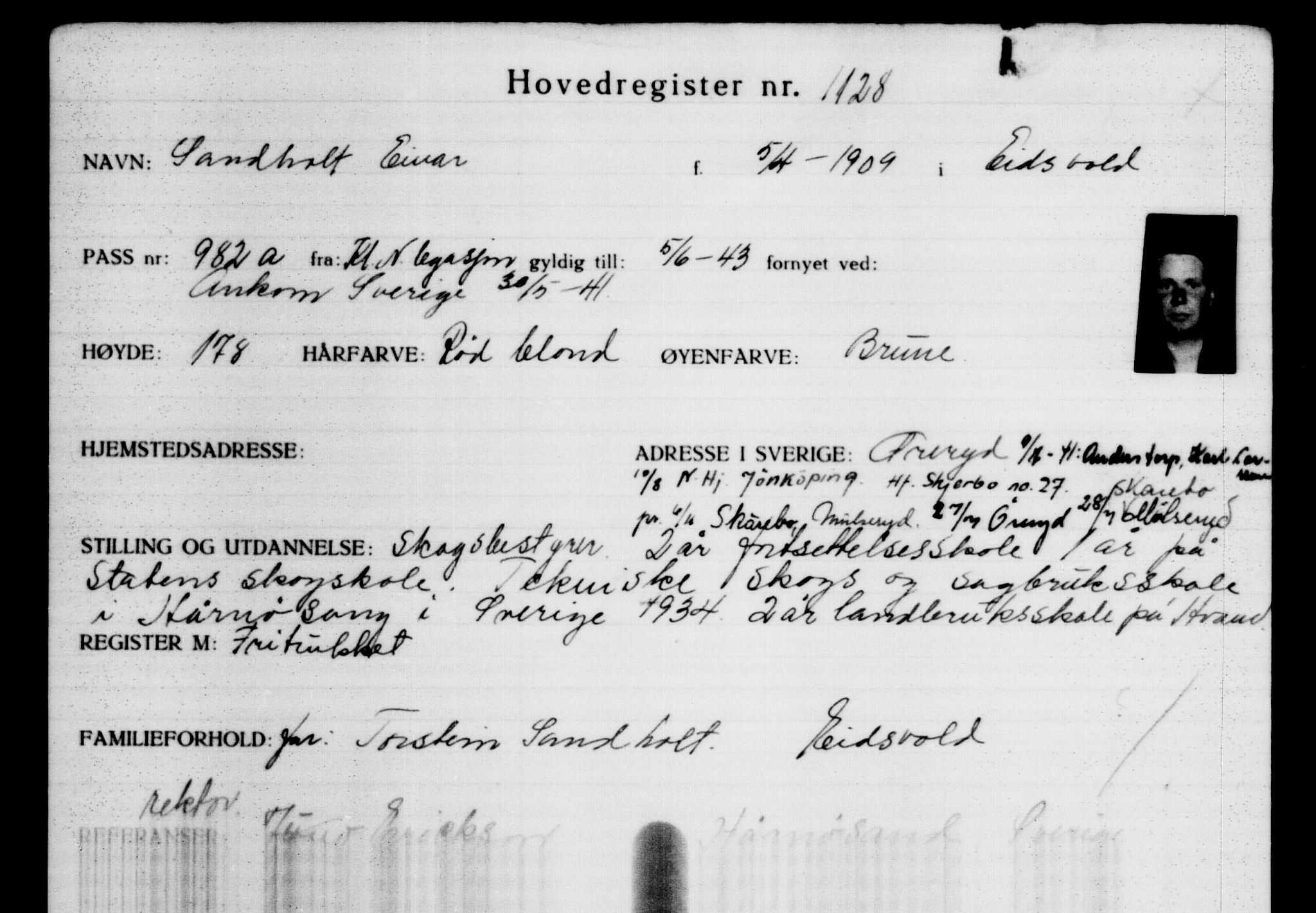 Utenriksstasjonene, Legasjonen i Stockholm, Flyktningkontoret, AV/RA-S-6753/V/Va/L0002: Kjesäterkartoteket, flyktninger med registreringsnr. 1001-2000, 1940-1945, s. 208
