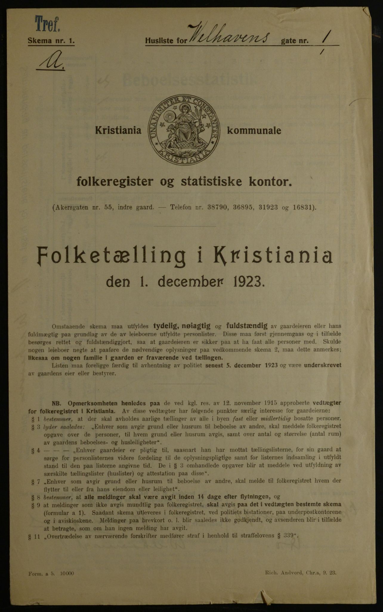 OBA, Kommunal folketelling 1.12.1923 for Kristiania, 1923, s. 140573