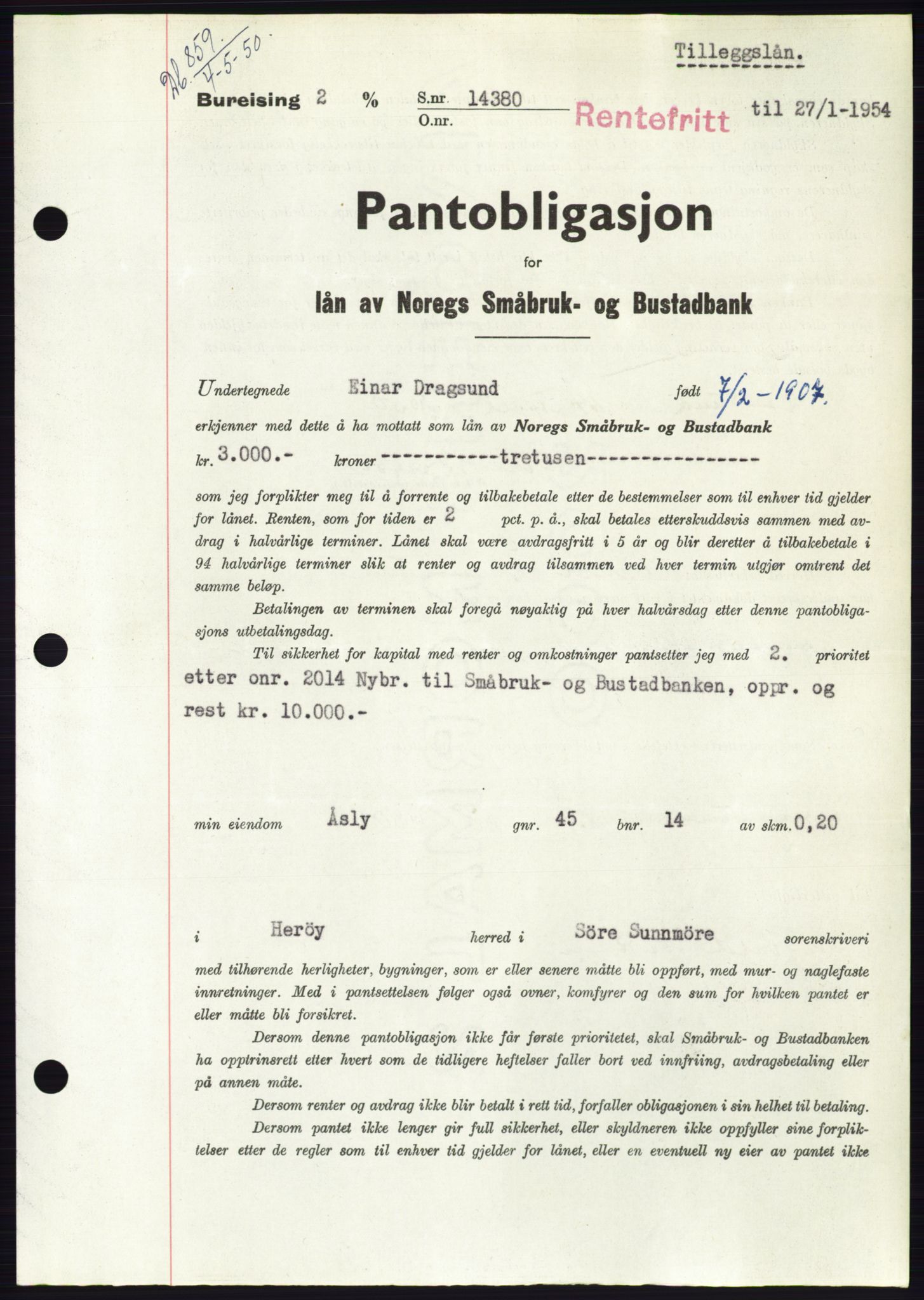 Søre Sunnmøre sorenskriveri, SAT/A-4122/1/2/2C/L0118: Pantebok nr. 6B, 1949-1950, Dagboknr: 859/1950