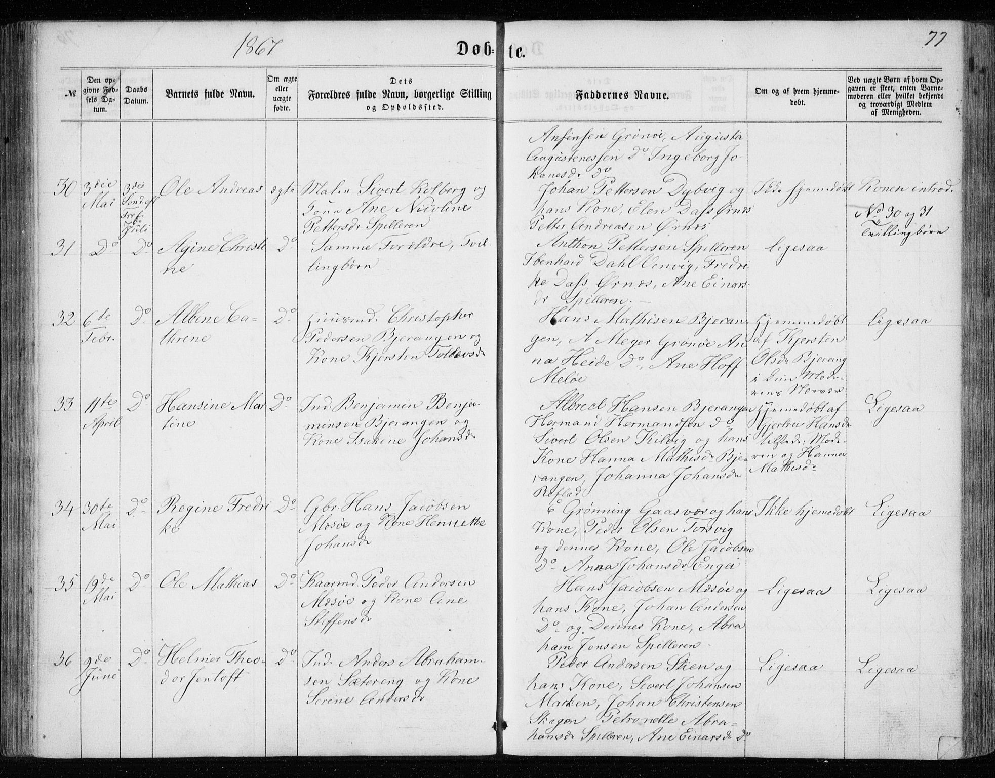 Ministerialprotokoller, klokkerbøker og fødselsregistre - Nordland, AV/SAT-A-1459/843/L0634: Klokkerbok nr. 843C03, 1860-1884, s. 77