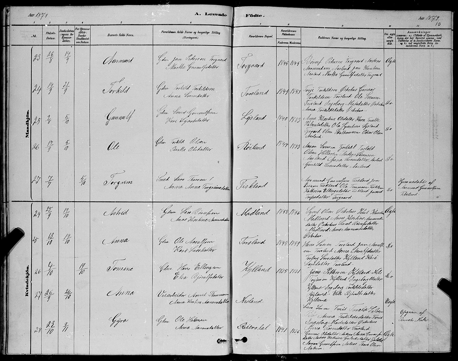 Åseral sokneprestkontor, AV/SAK-1111-0051/F/Fb/L0002: Klokkerbok nr. B 2, 1878-1899, s. 10