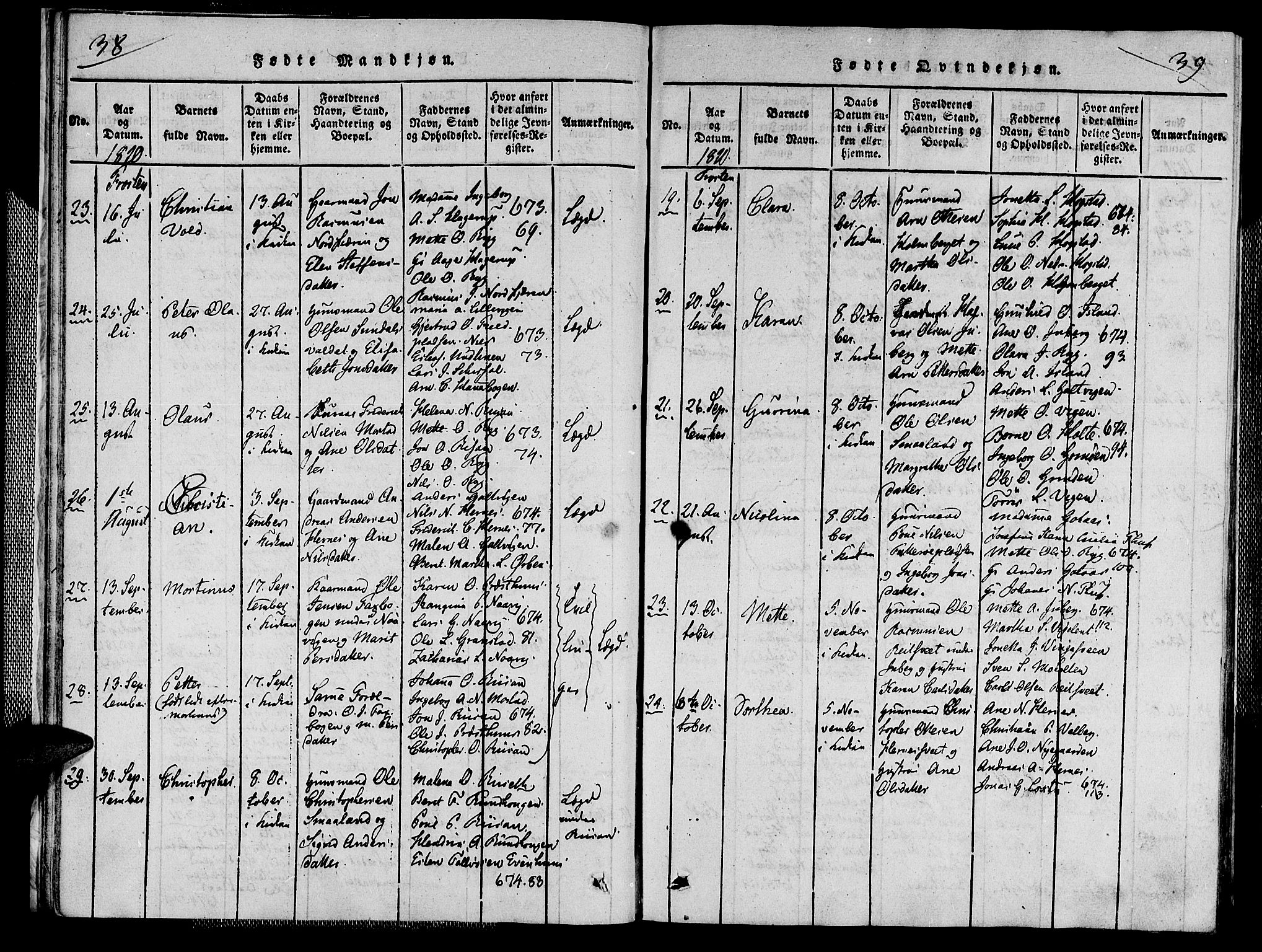 Ministerialprotokoller, klokkerbøker og fødselsregistre - Nord-Trøndelag, SAT/A-1458/713/L0112: Ministerialbok nr. 713A04 /1, 1817-1827, s. 38-39