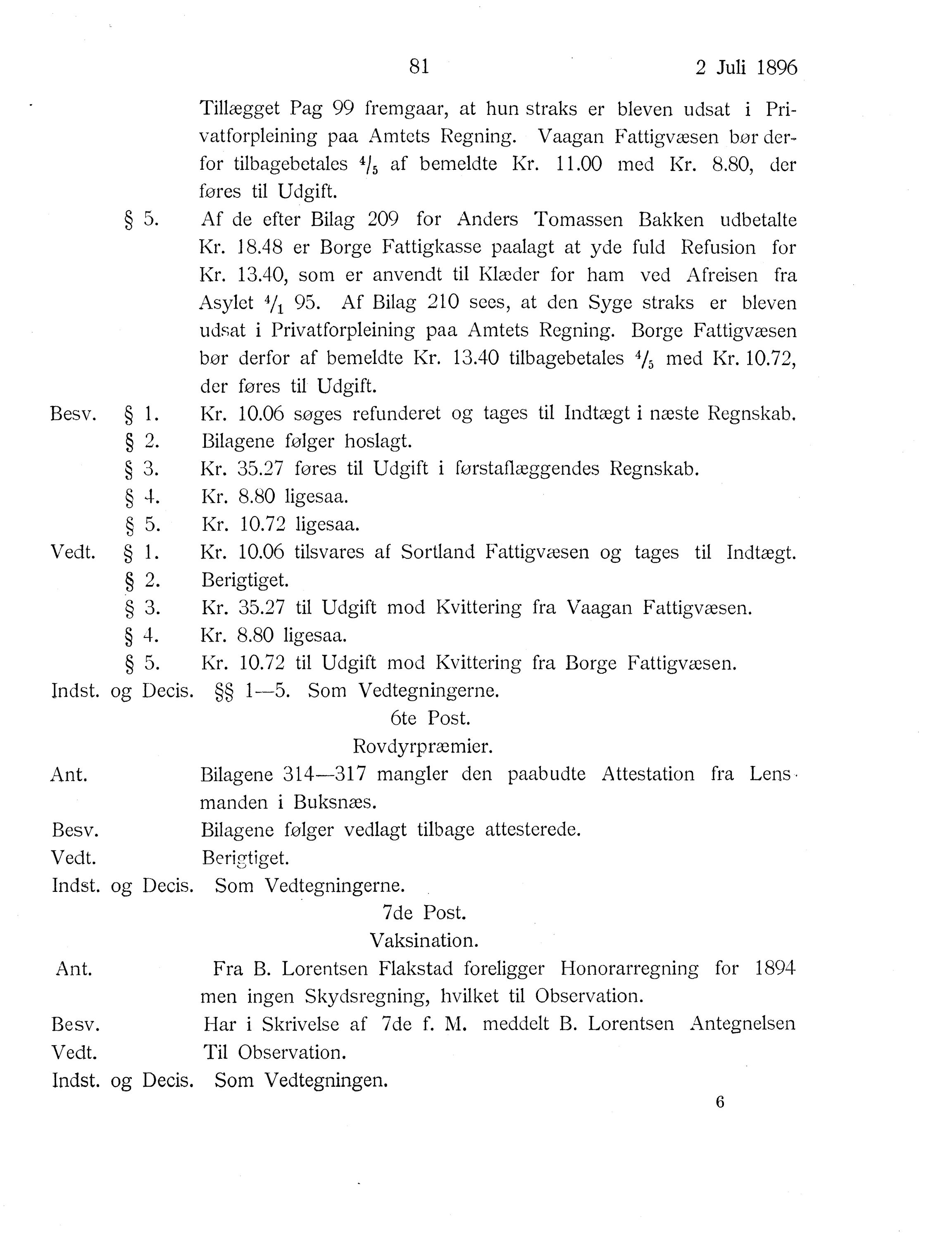 Nordland Fylkeskommune. Fylkestinget, AIN/NFK-17/176/A/Ac/L0019: Fylkestingsforhandlinger 1896, 1896