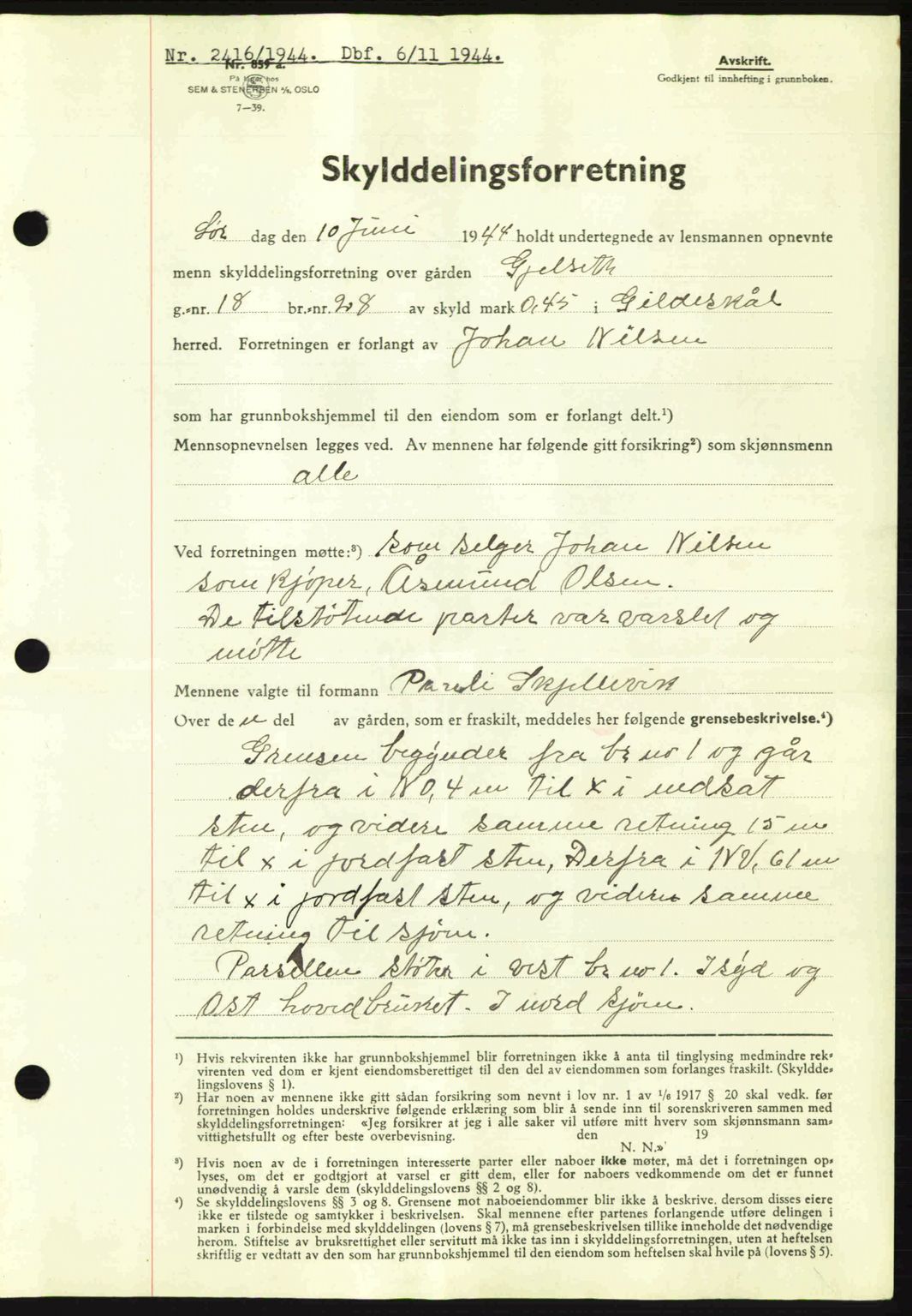 Salten sorenskriveri, SAT/A-4578/1/2/2C: Pantebok nr. A14-15, 1943-1945, Dagboknr: 2416/1944