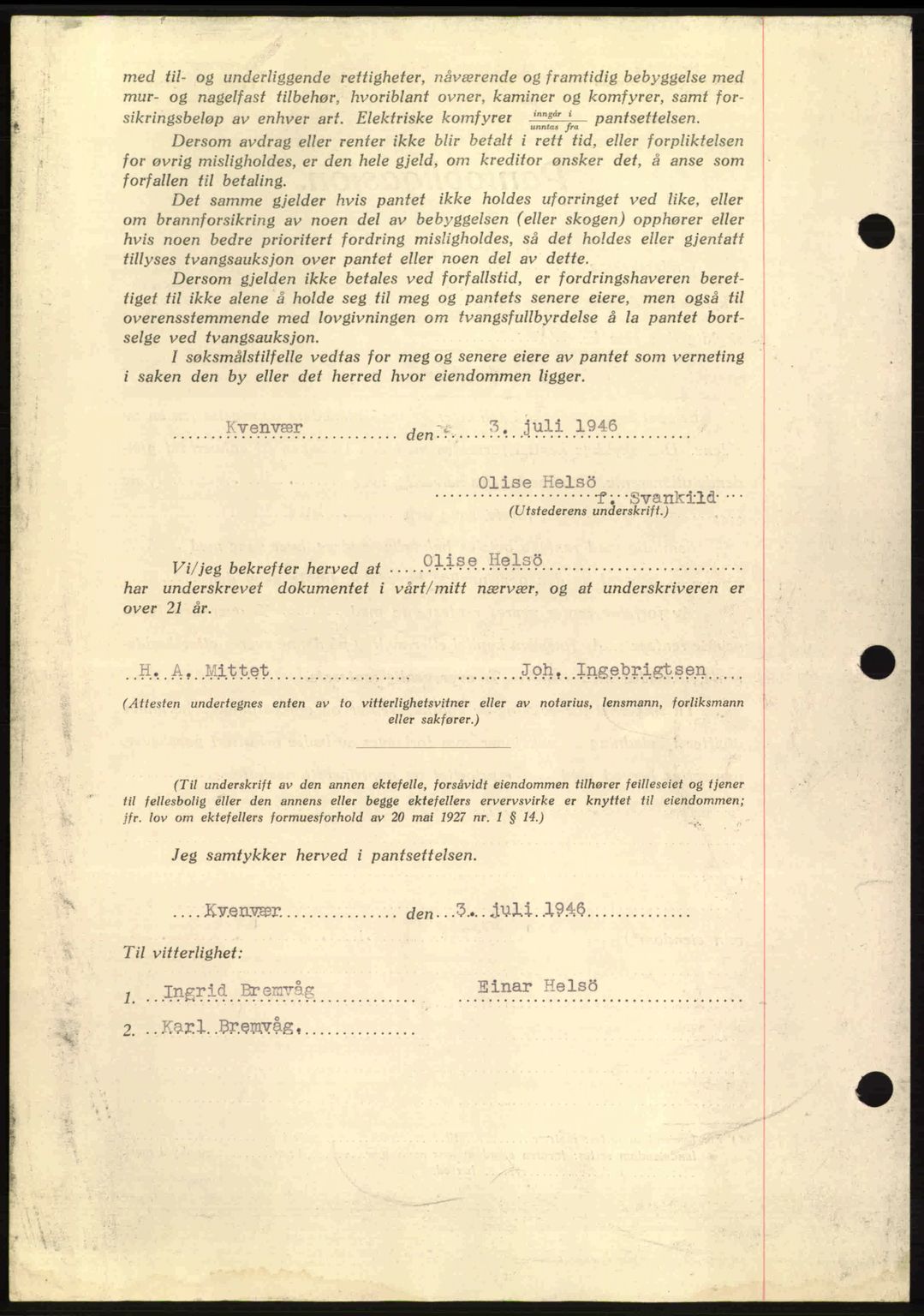 Hitra sorenskriveri, AV/SAT-A-0018/2/2C/2Ca: Pantebok nr. B1, 1939-1949, Dagboknr: 711/1946